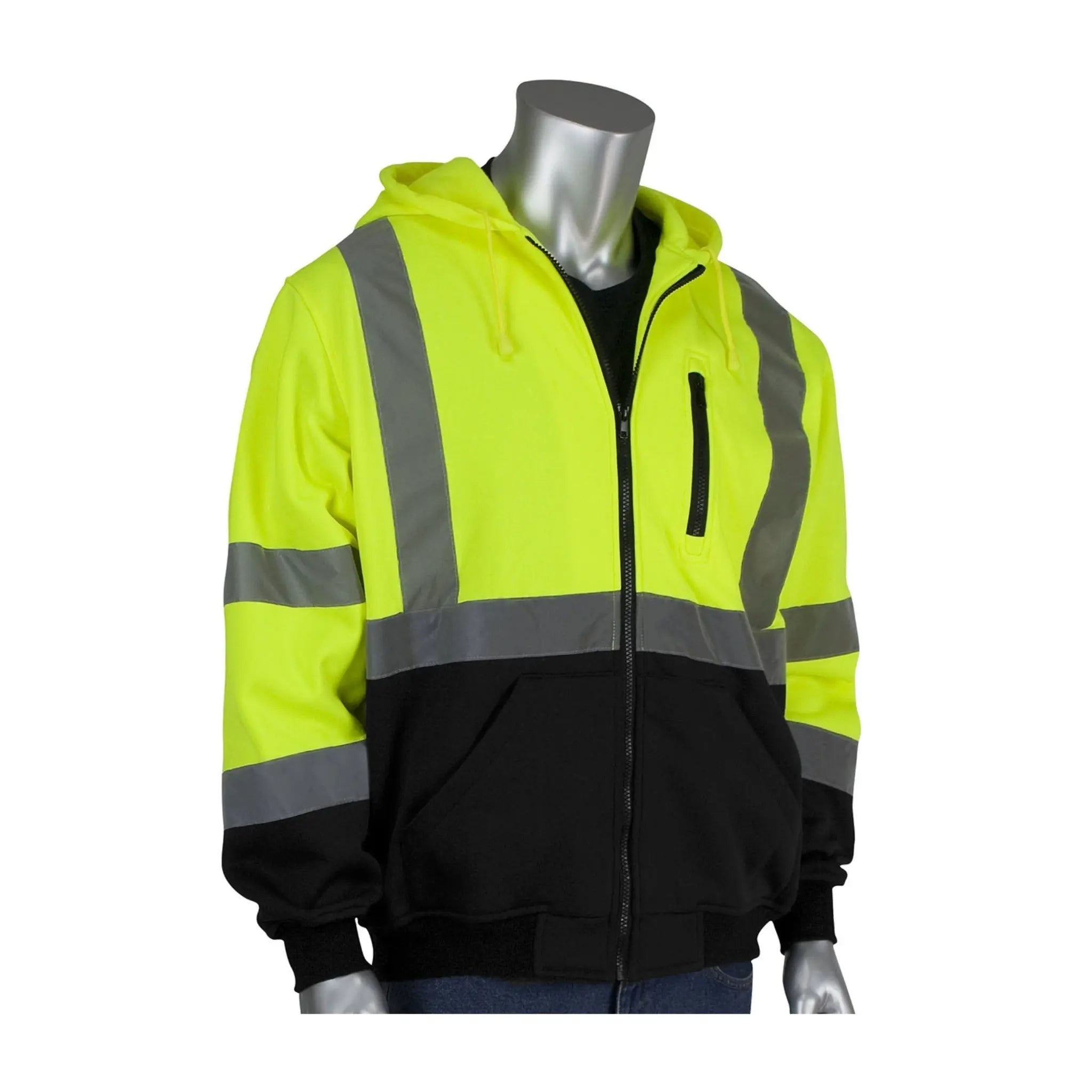 PIP 323-1370B ANSI Type R Class 3 Full Zip Hooded Sweatshirt with Black Bottom_LY_Main