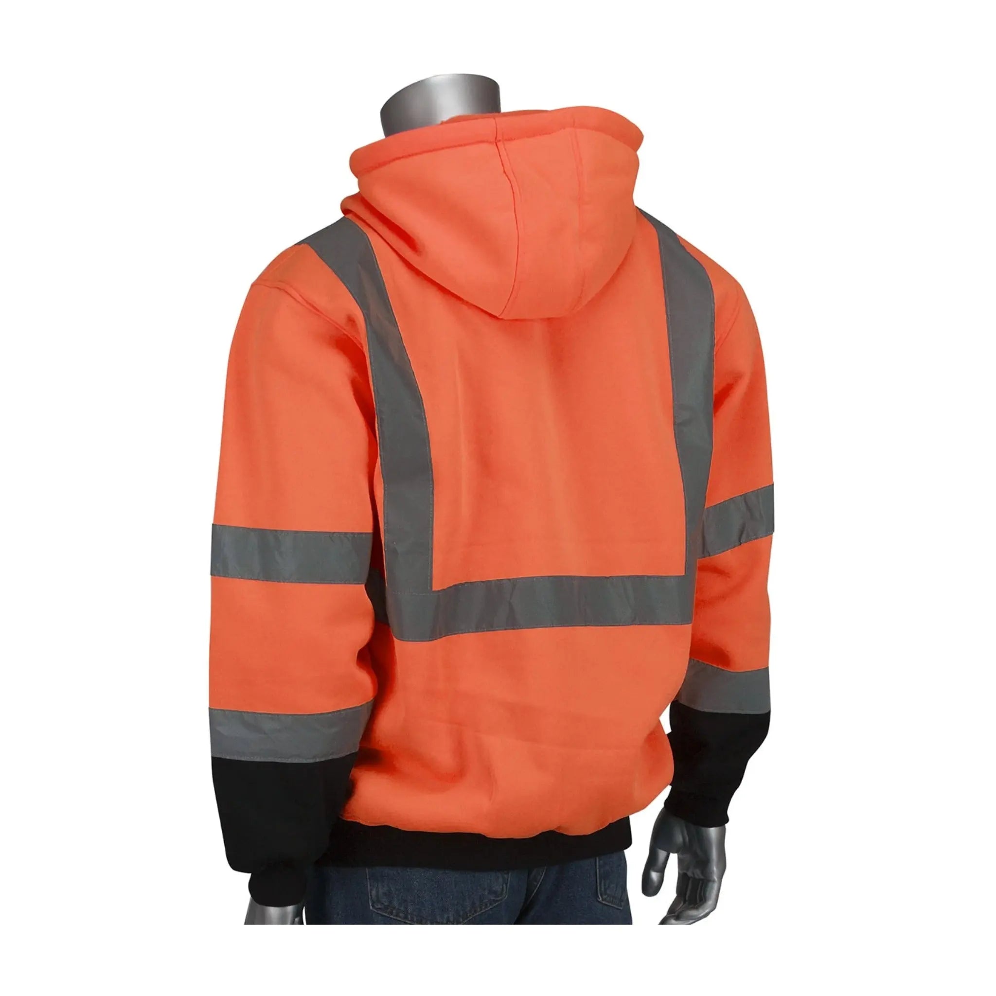 PIP 323-1370B ANSI Type R Class 3 Full Zip Hooded Sweatshirt with Black Bottom_OR_Back