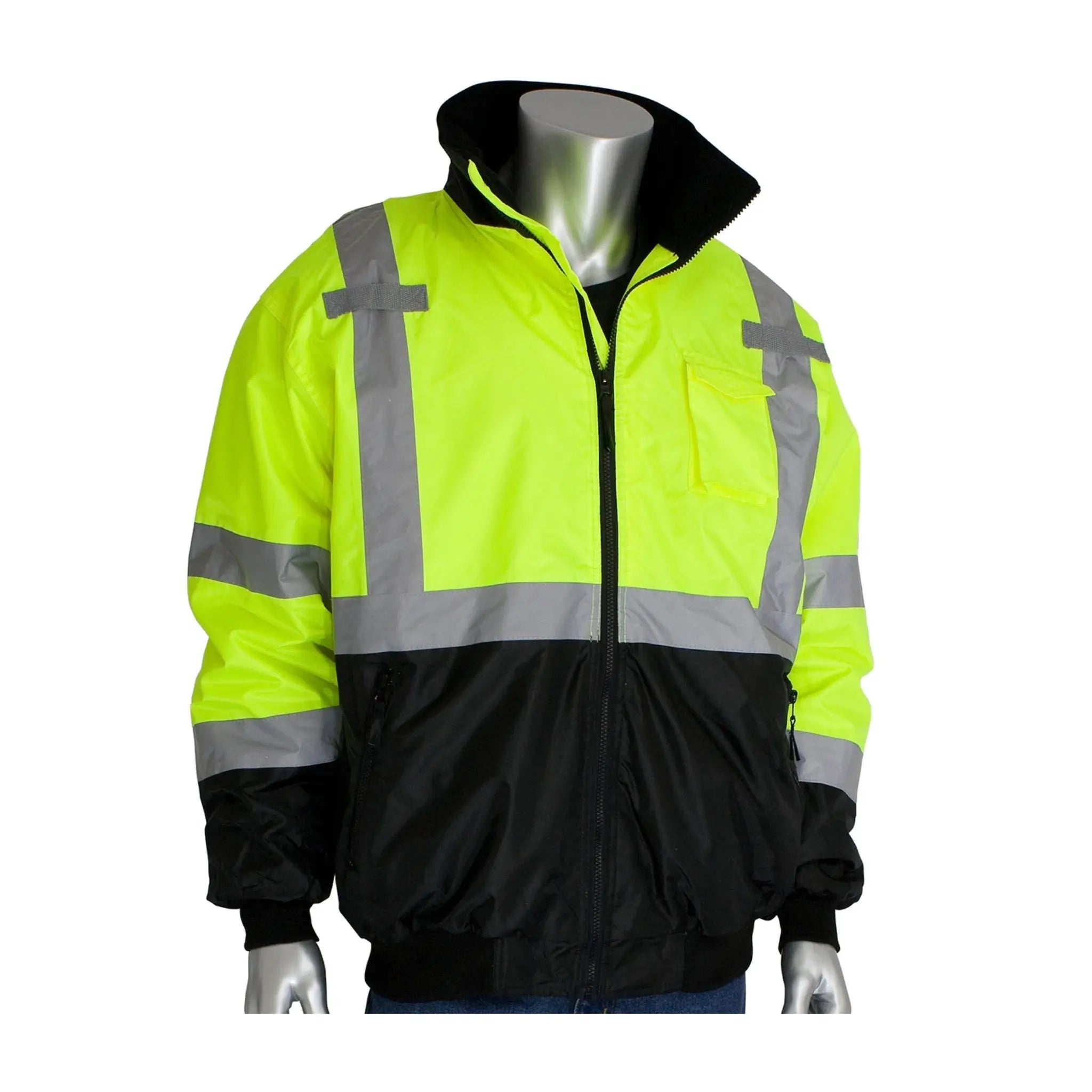 PIP 333-1766-LY ANSI Type R Class 3 Value Black Bottom Bomber Jacket with Zip-Out Fleece Liner_Main_Image