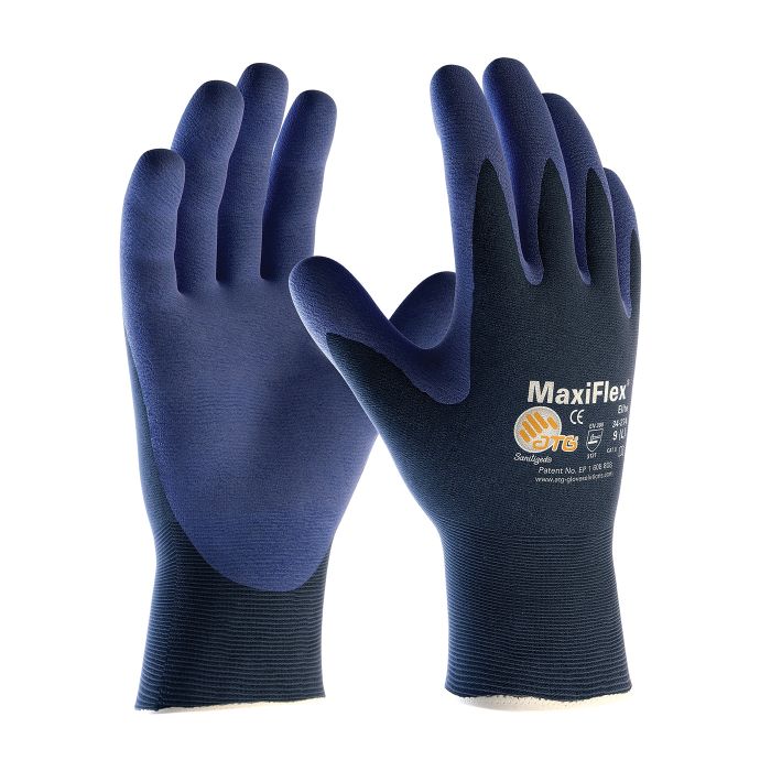 PIP ATG 34-274 MaxiFlex Elite Ultra Light Weight Glove with Nitrile Coated MicroFoam Grip, Black, Large, Case of 12