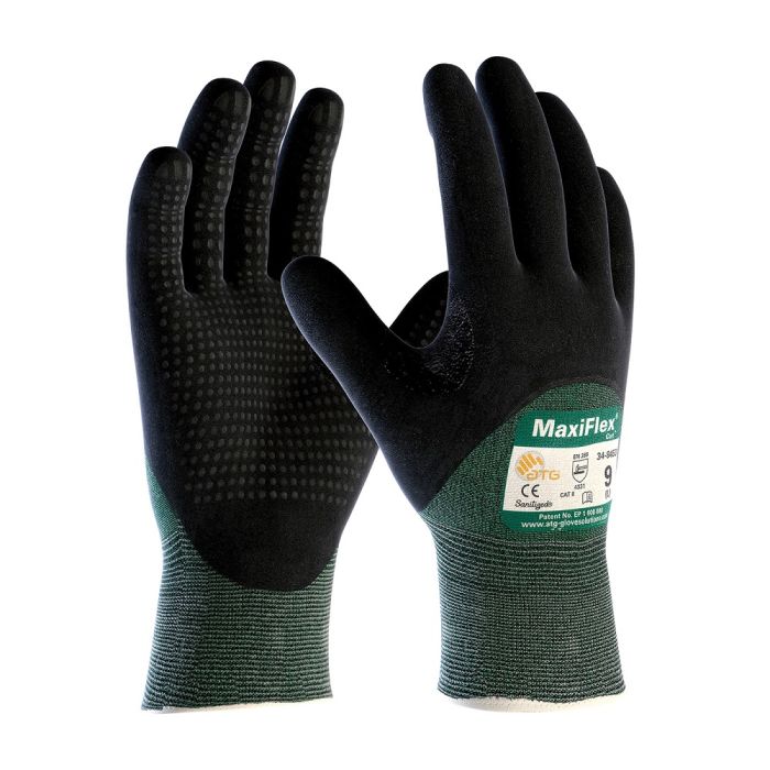 PIP ATG 34-8453 MaxiFlex Cut Seamless Knit Glove with Nitrile Coated MicroFoam and Micro Dot Palm, Green, Box of 12