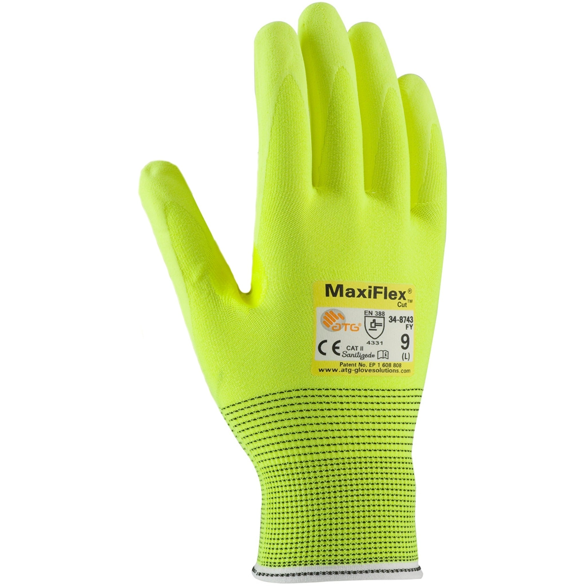 PIP ATG 34-8743FY MaxiFlex Cut Hi-Vis Seamless Knit Glove with Nitrile Coated MicroFoam Grip_Back_Image