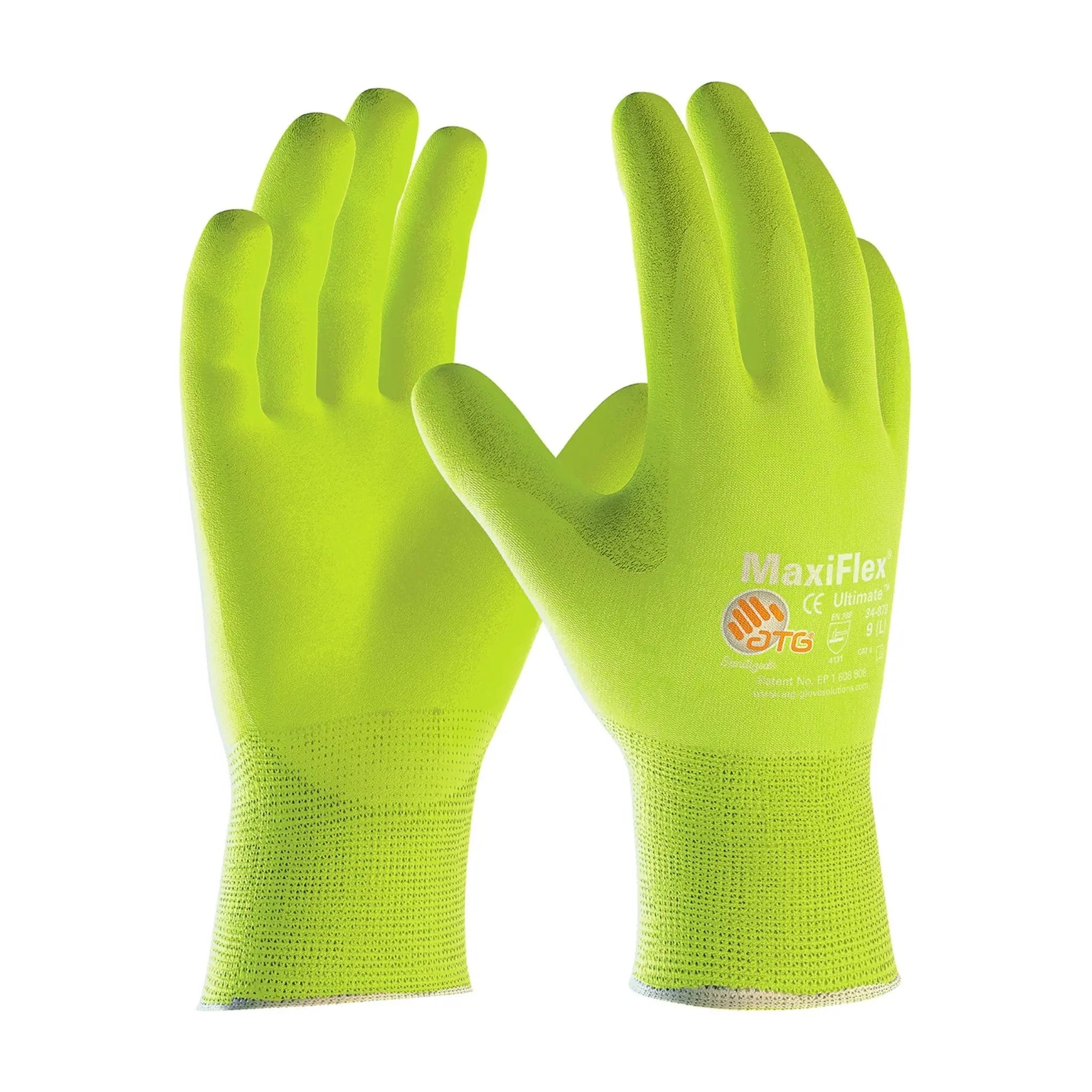 maxiflex gardening gloves PIP ATG 34-874FY Hi Vis MaxiFlex Ultimate Gloves With Nitrile Micro-Foam,  Hi Vis Yellow, 1 Dozen