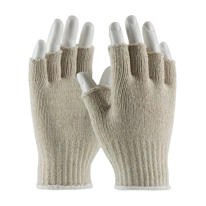 PIP 35-C119 Half Finger Medium Weight Seamless Knit Cotton Glove, Natural, Box of 12