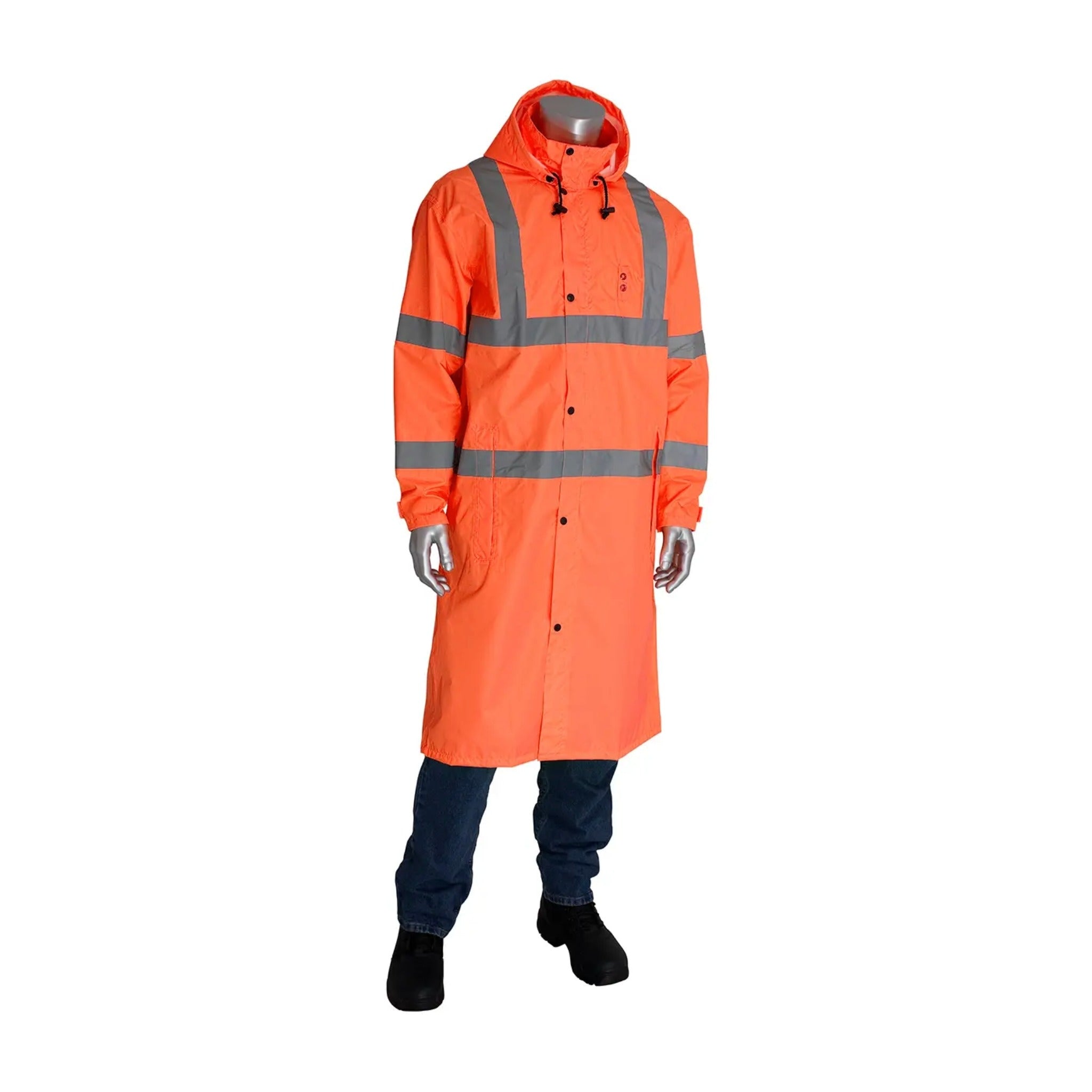 PIP Viz 353-1048 ANSI Type R Class 3 Value All Purpose 48-Inch Raincoat_OR_Collar_Closed