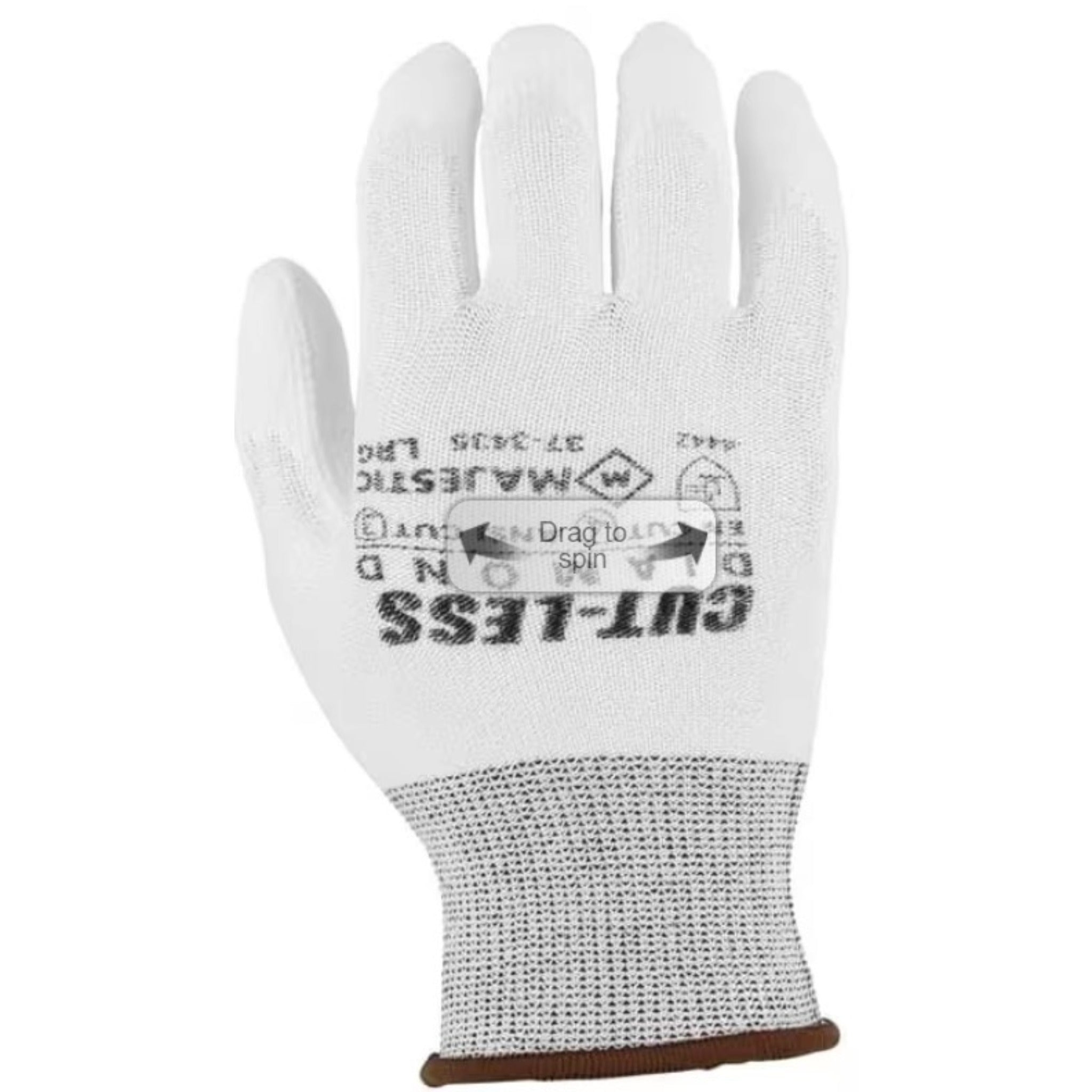 MAJESTIC GLOVE 37-3435 Cut-Less Dyneema Glove with Polyurethane Palm, 13g, ANSI A3, White, 1 Dozen