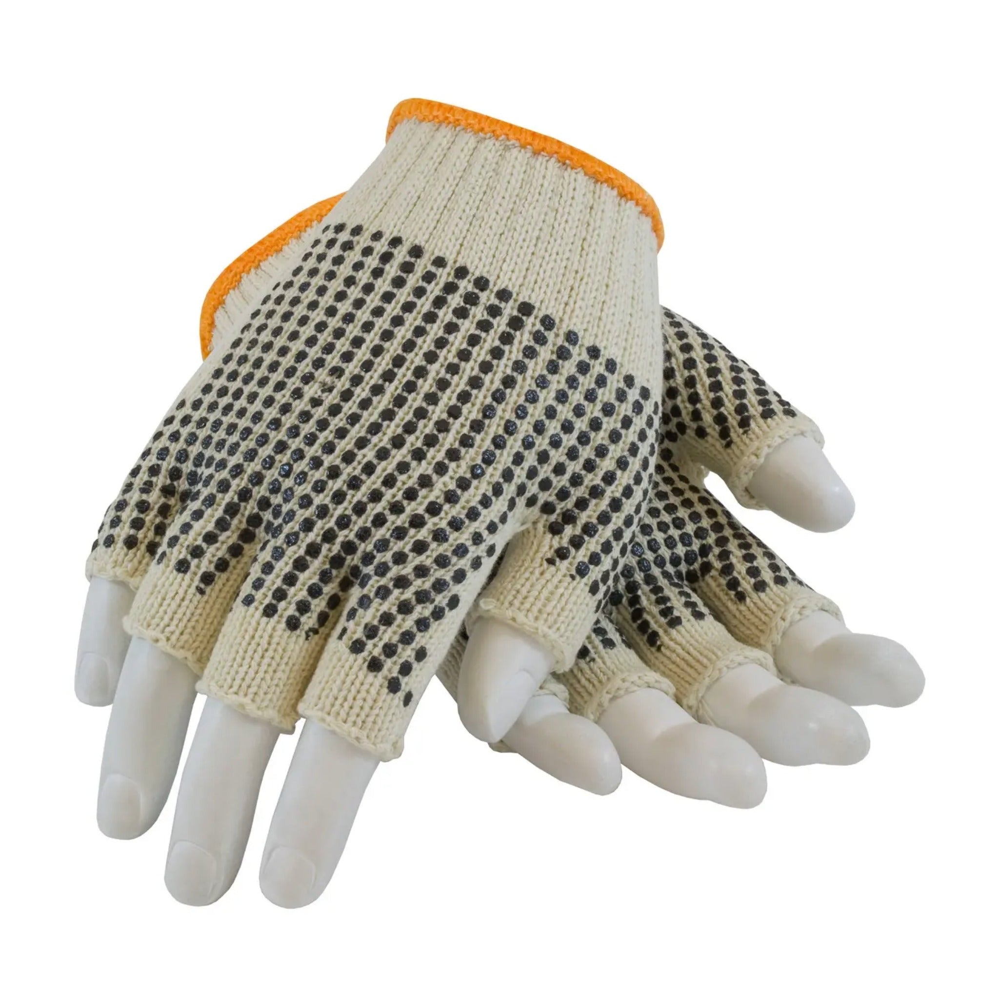 PIP 37-C119PDD Half-Finger Seamless Knit Cotton/Polyester Glove with Double-Sided PVC Dot Grip, Natural, 1 Dozen_Flat