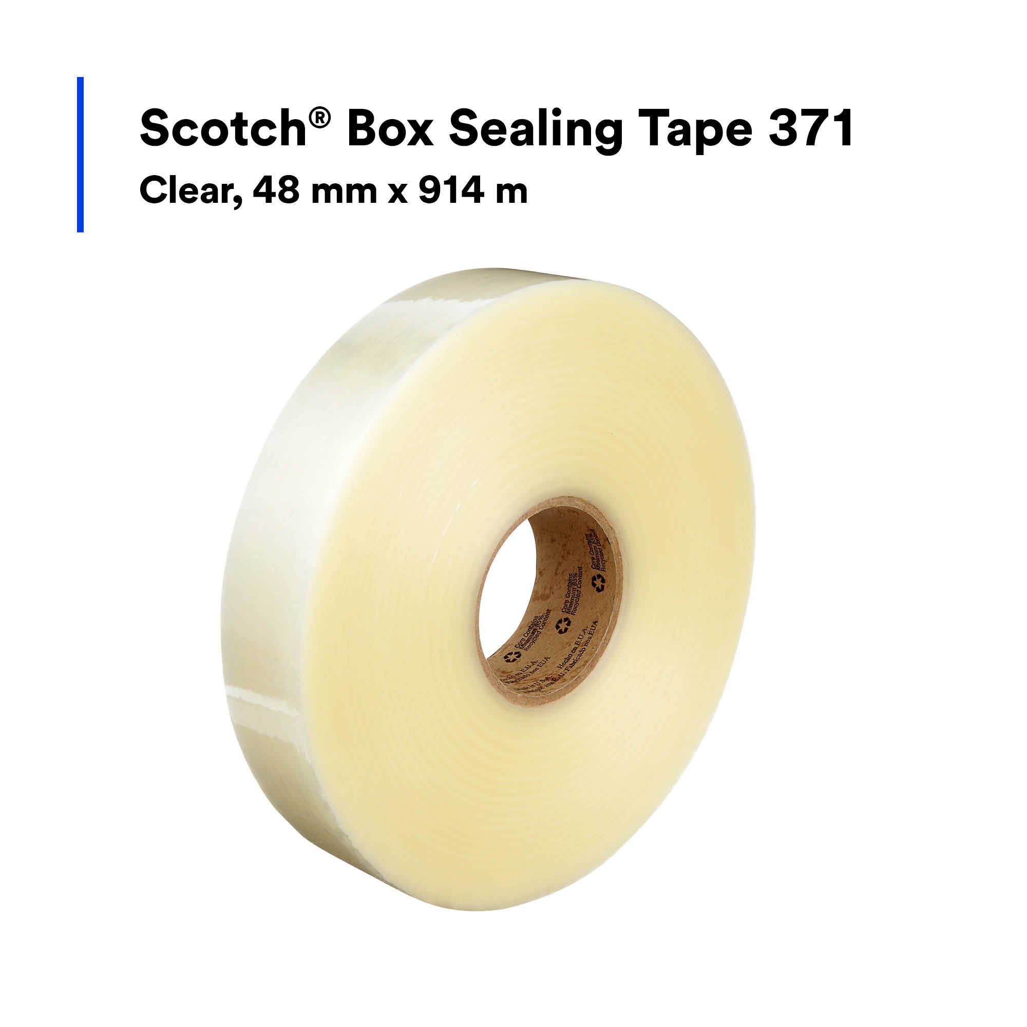 Scotch Box Sealing Tape 371, Clear, 48 mm x 914 m, 6/Case