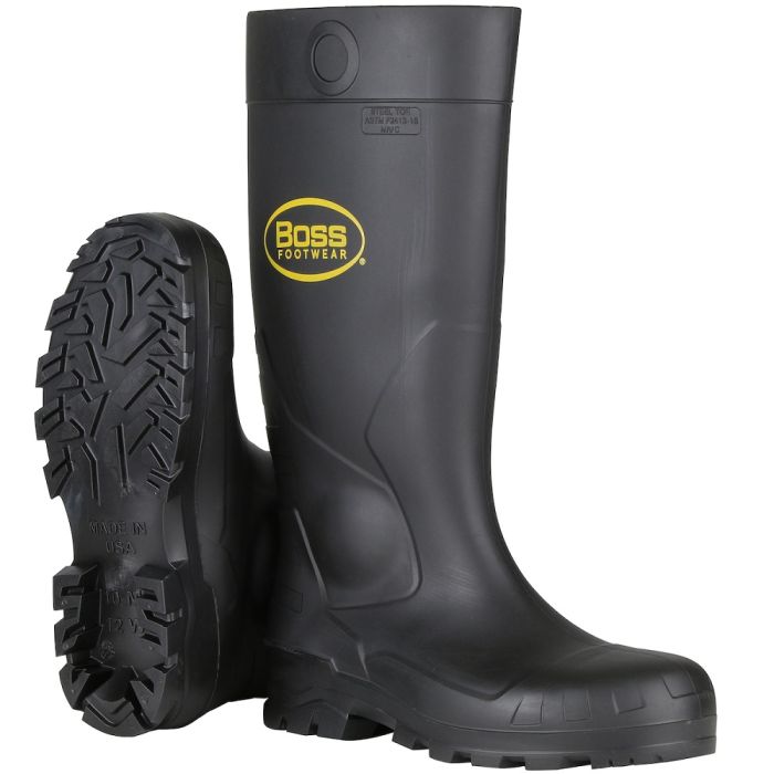 PIP Boss Footwear 380-800 16 Inch PVC Plain Toe Boot, Black, 1 Pair