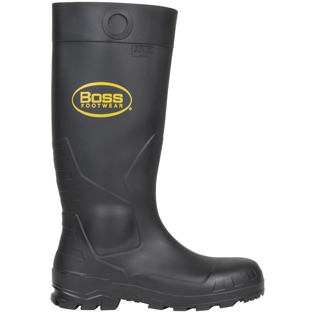 PIP Boss Footwear 380-800 16 Inch PVC Plain Toe Boot, Black, 1 Pair