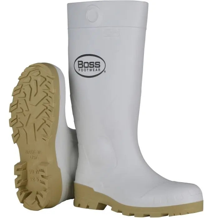 PIP Boss Footwear 380-900 16 Inch PVC Plain Toe Boot, White, 1 Pair