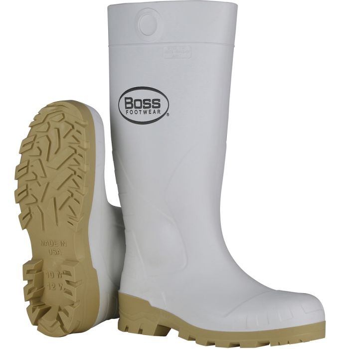 PIP Boss Footwear 382-910 16 Inch PVC Steel Toe Boot, White, 1 Pair