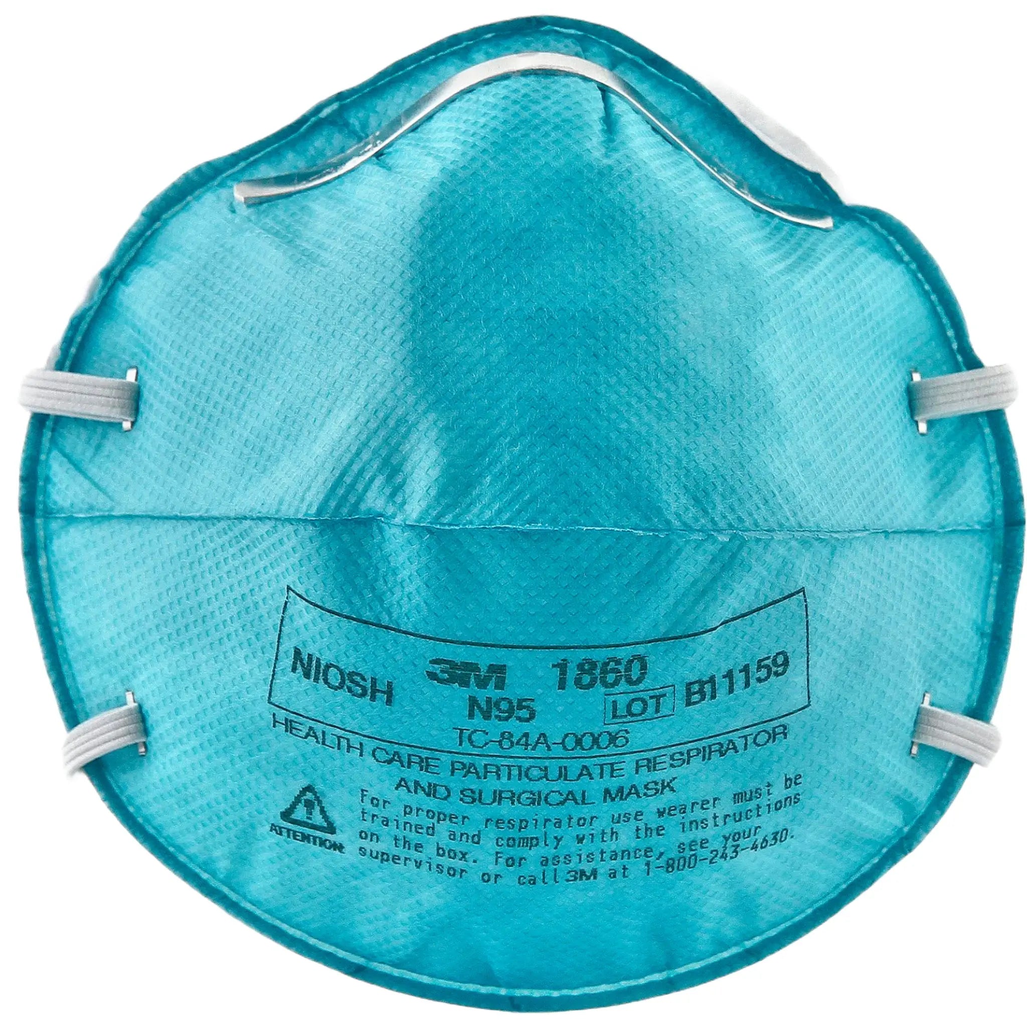 3M 1860 N95 Health Care Particulate Respirator and Surgical Mask, front view