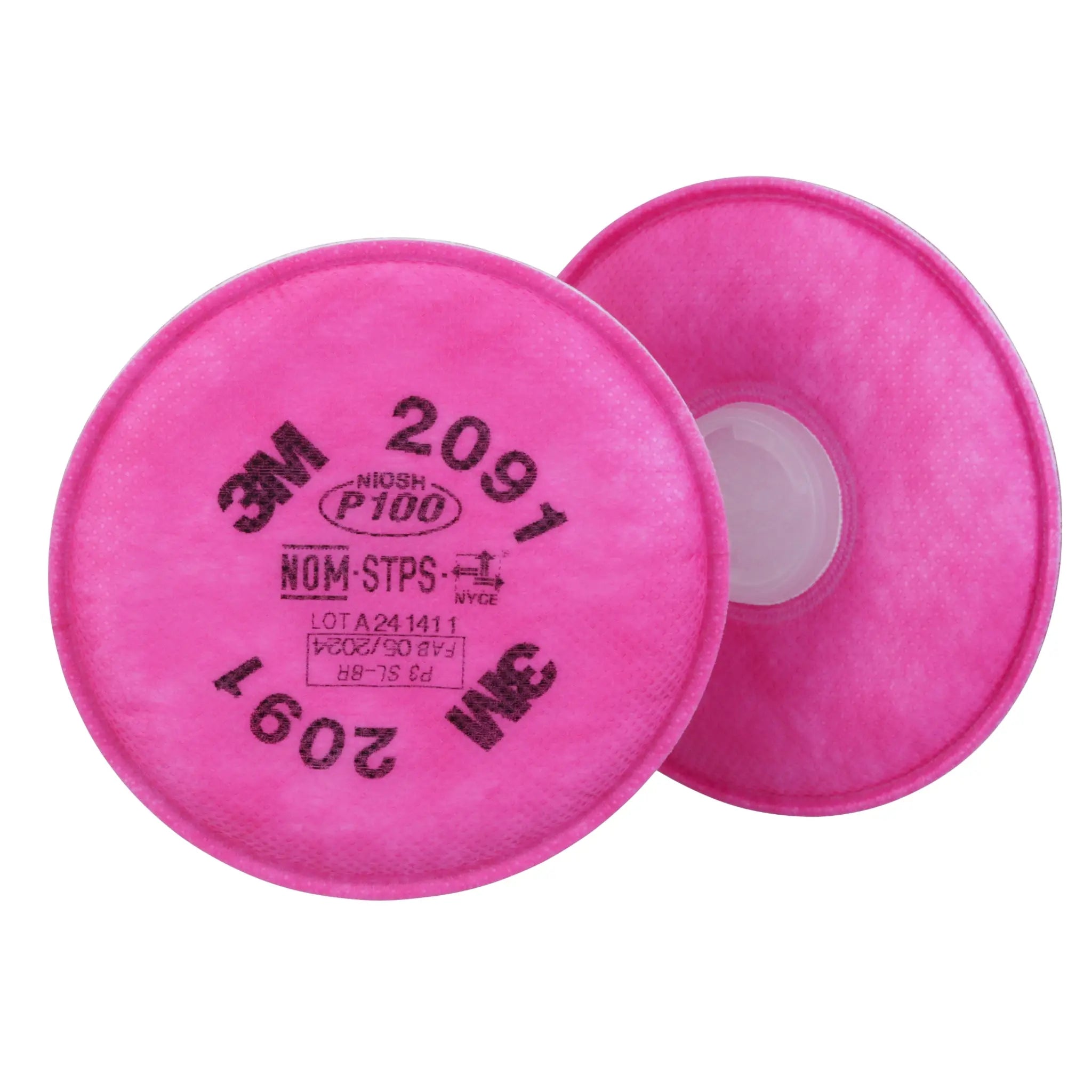 3M 2091 P100 Particulate Filter, Magenta, Front and Back View