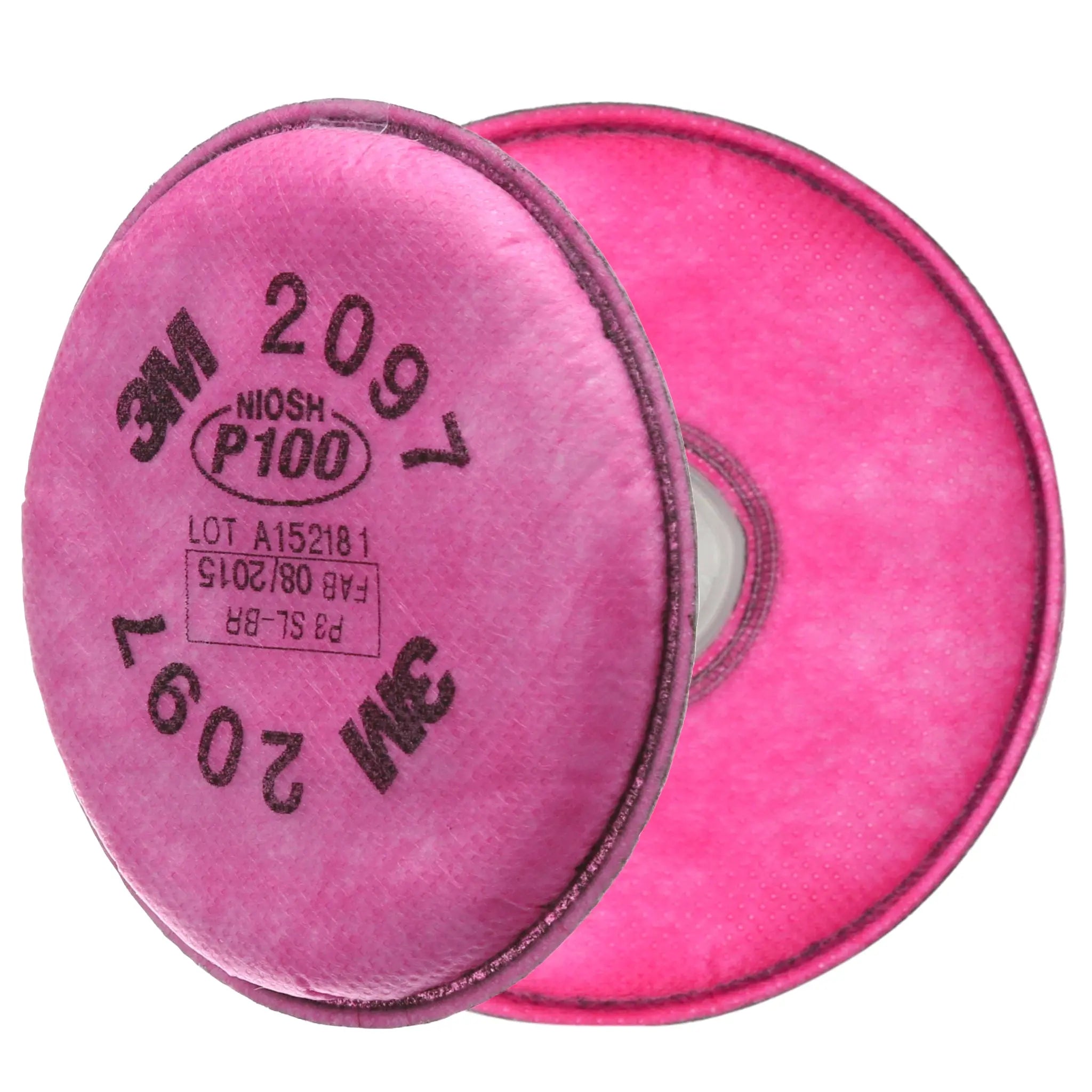 3M 2097 P100 Particulate Filter with Nuisance Level Organic Vapor Relief, Magenta, Front and Back 2
