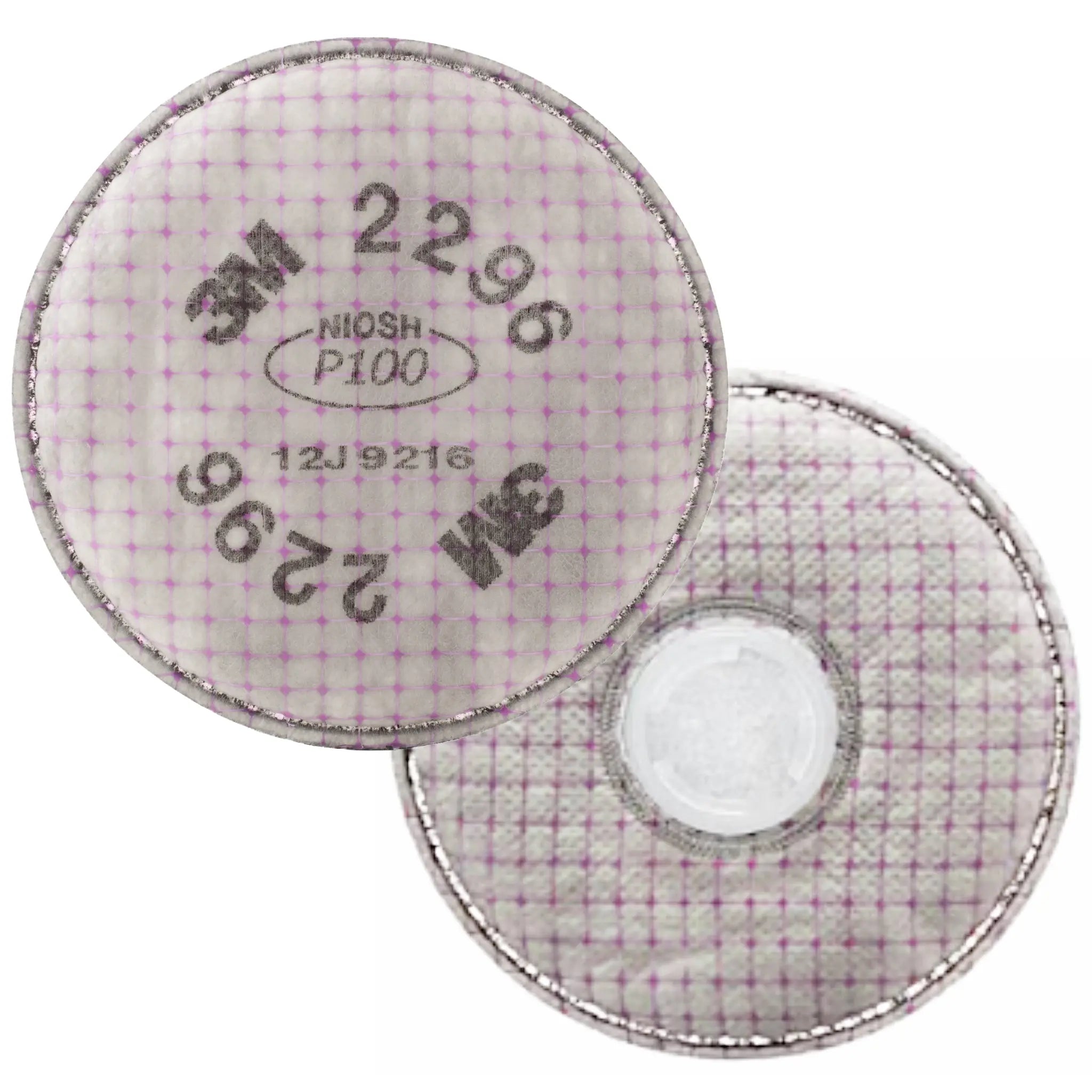 3M 2296 Advanced Particulate Filter P100 with Nuisance Level Acid Gas Relief, Magenta, Front and Back Image