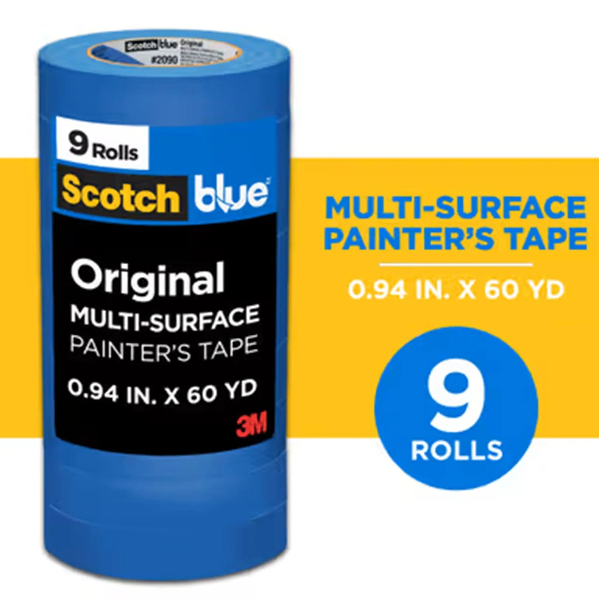 3M ScotchBlue 2090-24AP9 Original Painters Tape, 0.94 in x 60 yd, Pack of 9, Front