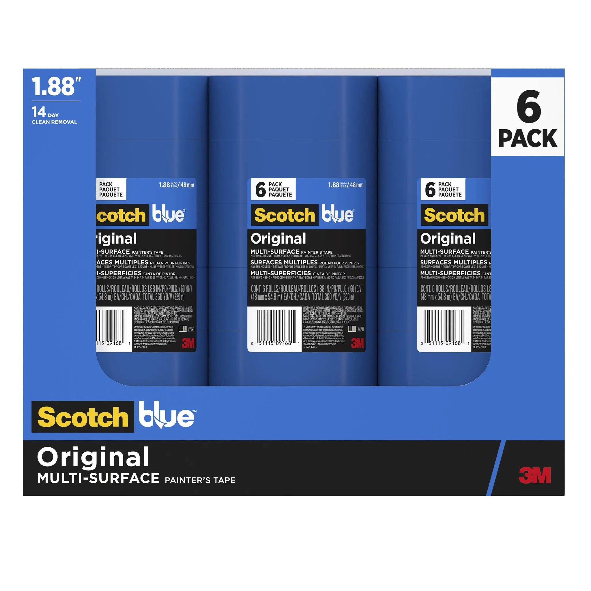 3M ScotchBlue 2090-48SC6 Original Painters Tape, 1.88 in x 60 yd, Pack of 6