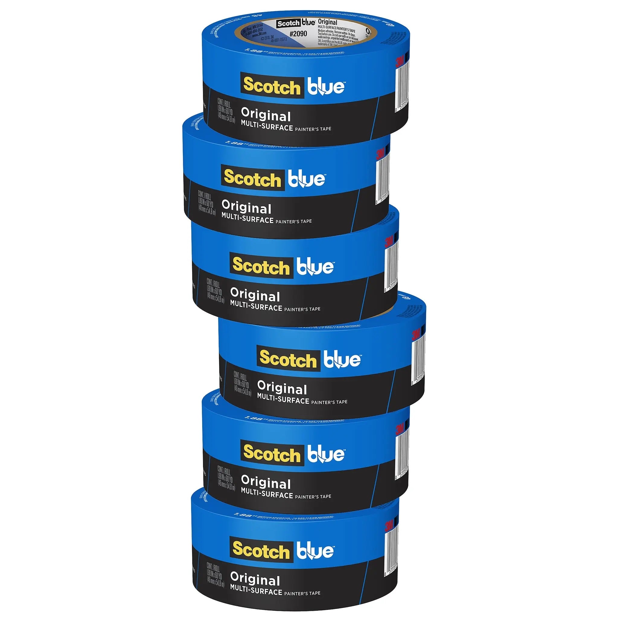 3M ScotchBlue 2090-48SC6 Original Painters Tape, 1.88 in x 60 yd, Pack of 6, Stacked