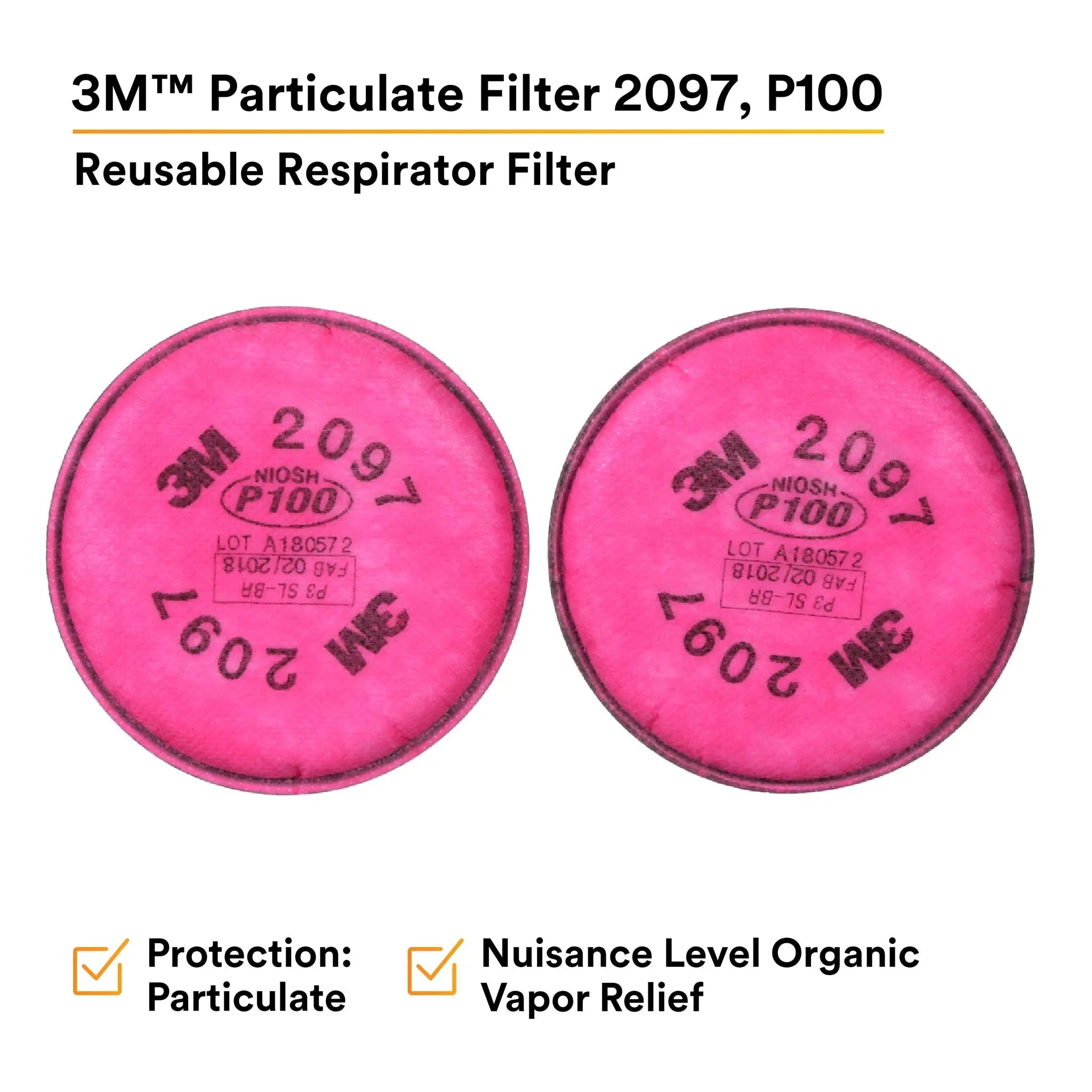 3M 2097 P100 Particulate Filter with Nuisance Level Organic Vapor Relief, Reusable Respirator Filter