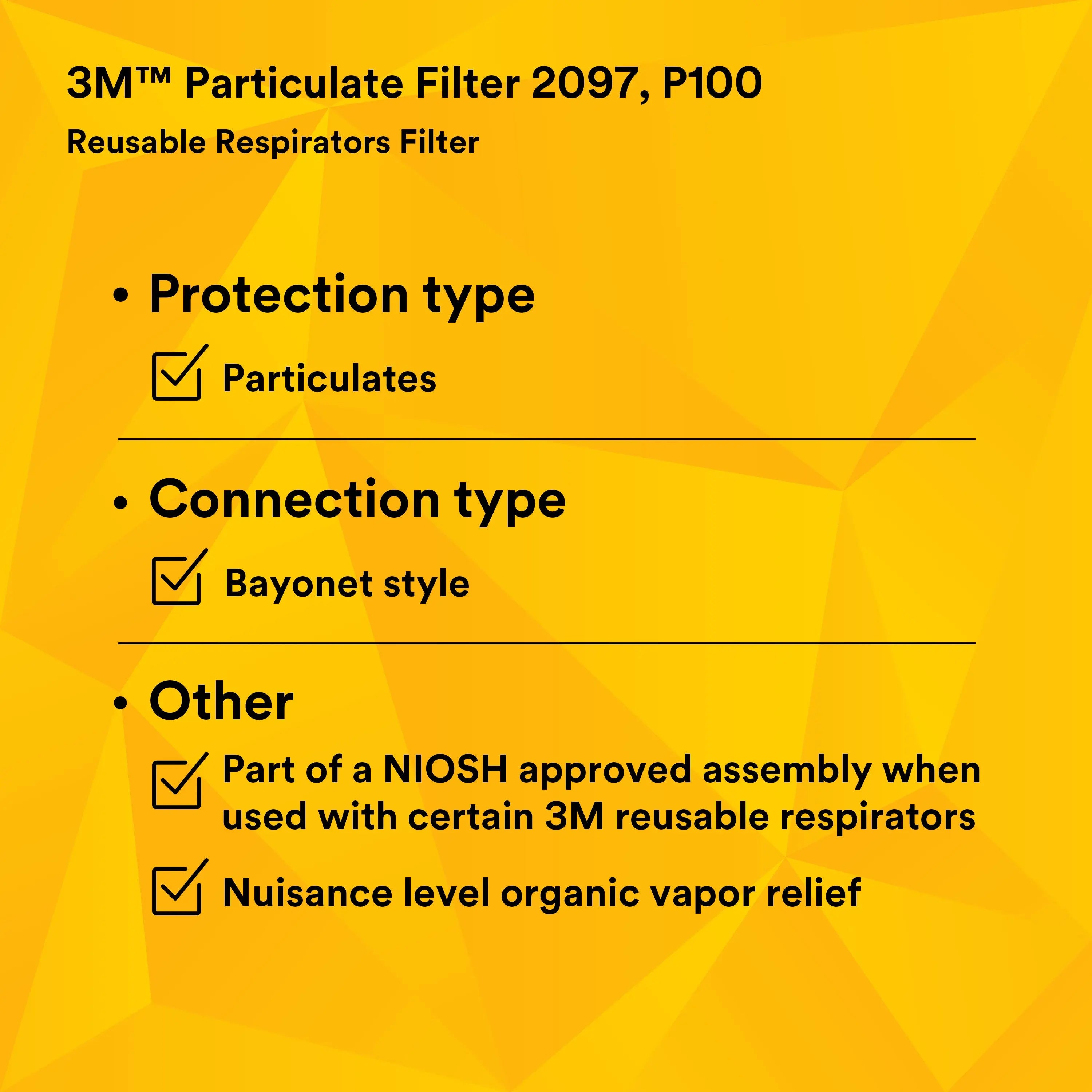 3M 2097 P100 Particulate Filter with Nuisance Level Organic Vapor Relief, Performance Data
