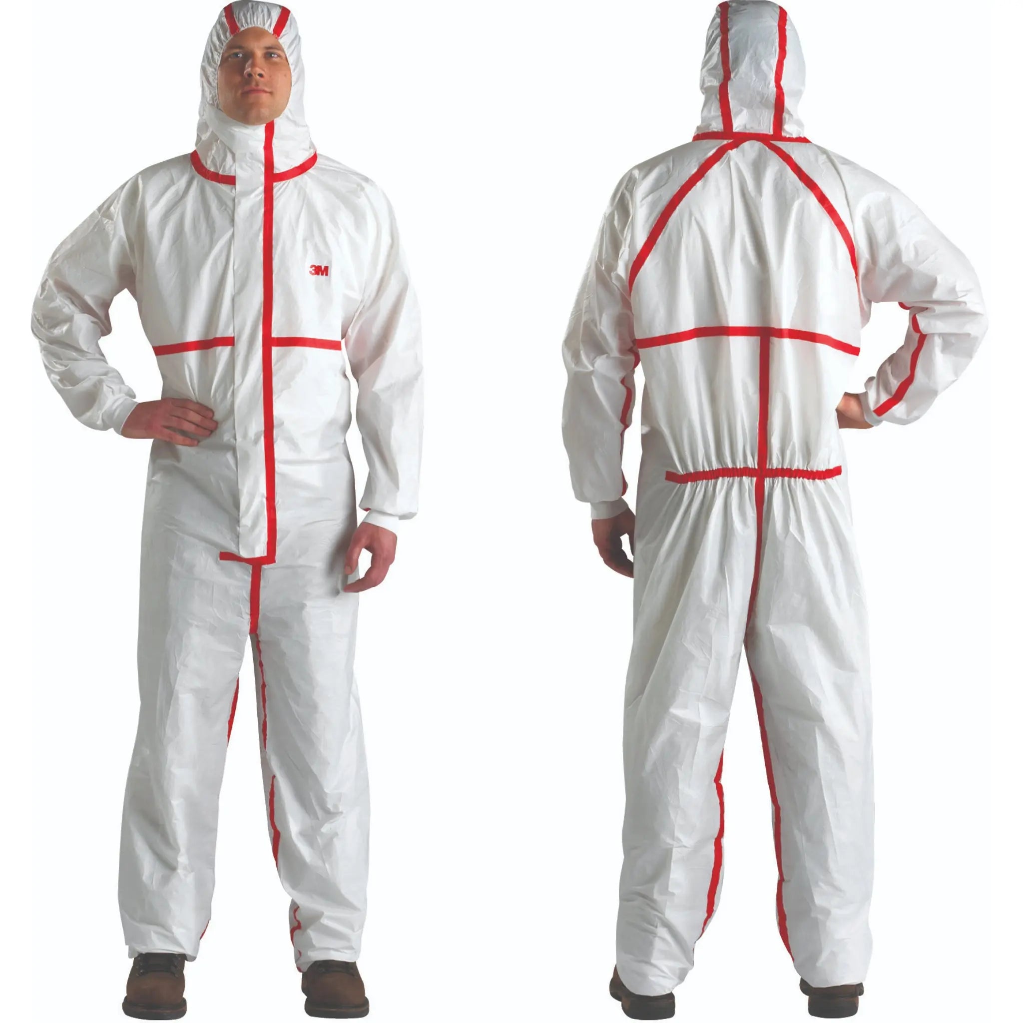 3M 4565 Chemical Protective Coverall, White + Red, Type 4/5/6, Main Image