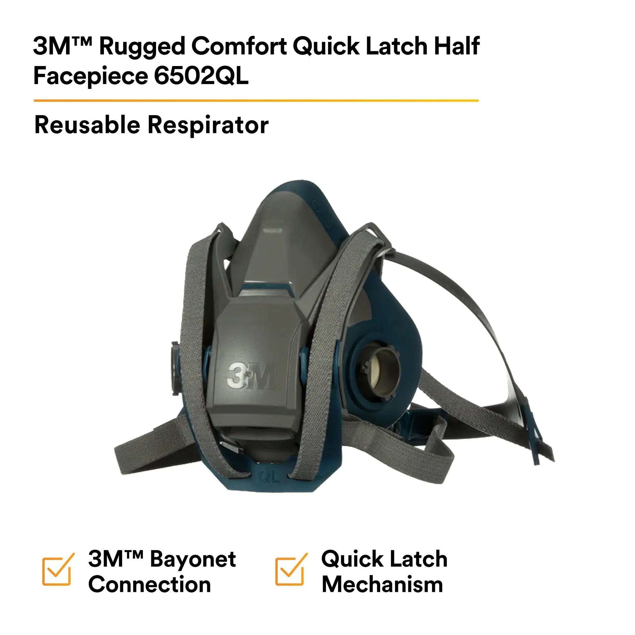 3M 6500QL Series Rugged Comfort Quick Latch Half Face Respirator, Gray, Performance