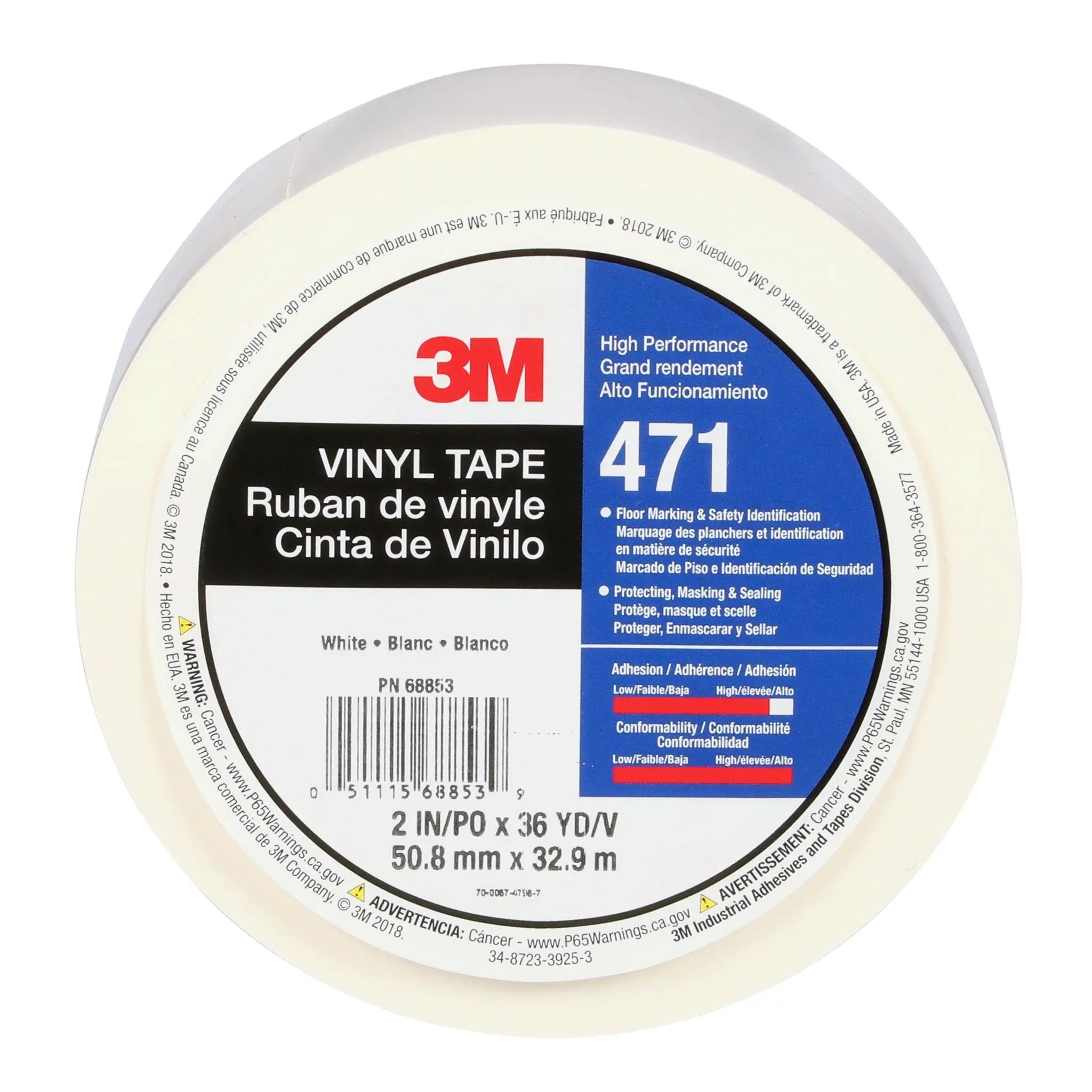 3M Vinyl Tape 471, 2 in x 36 yd, 5.2 mil, 1 Roll