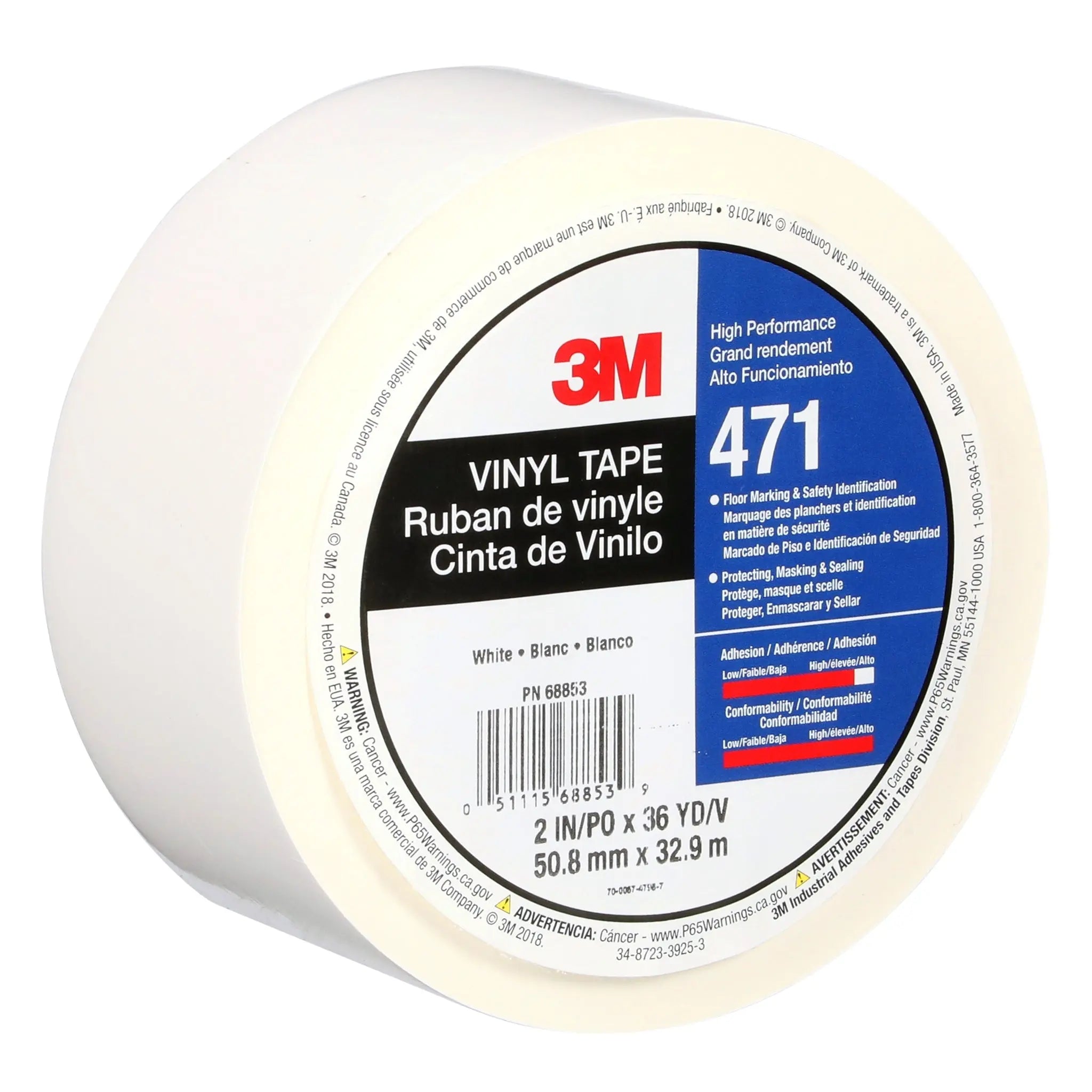 3M Vinyl Tape 471, 2 in x 36 yd, 5.2 mil, 1 Roll