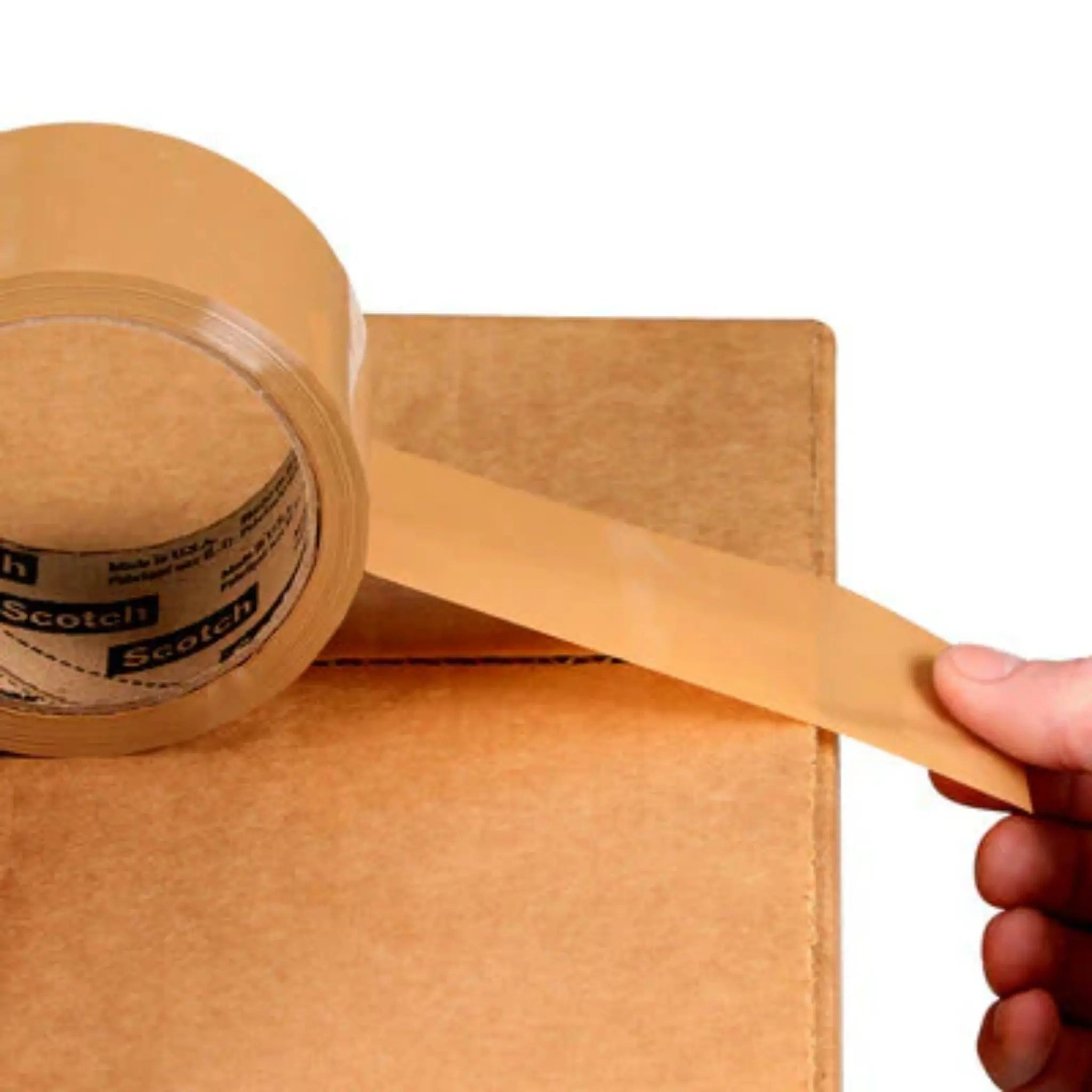 Scotch Box Sealing Tape 371 Tan 48 mm x 100 m, 1 Roll, In Use