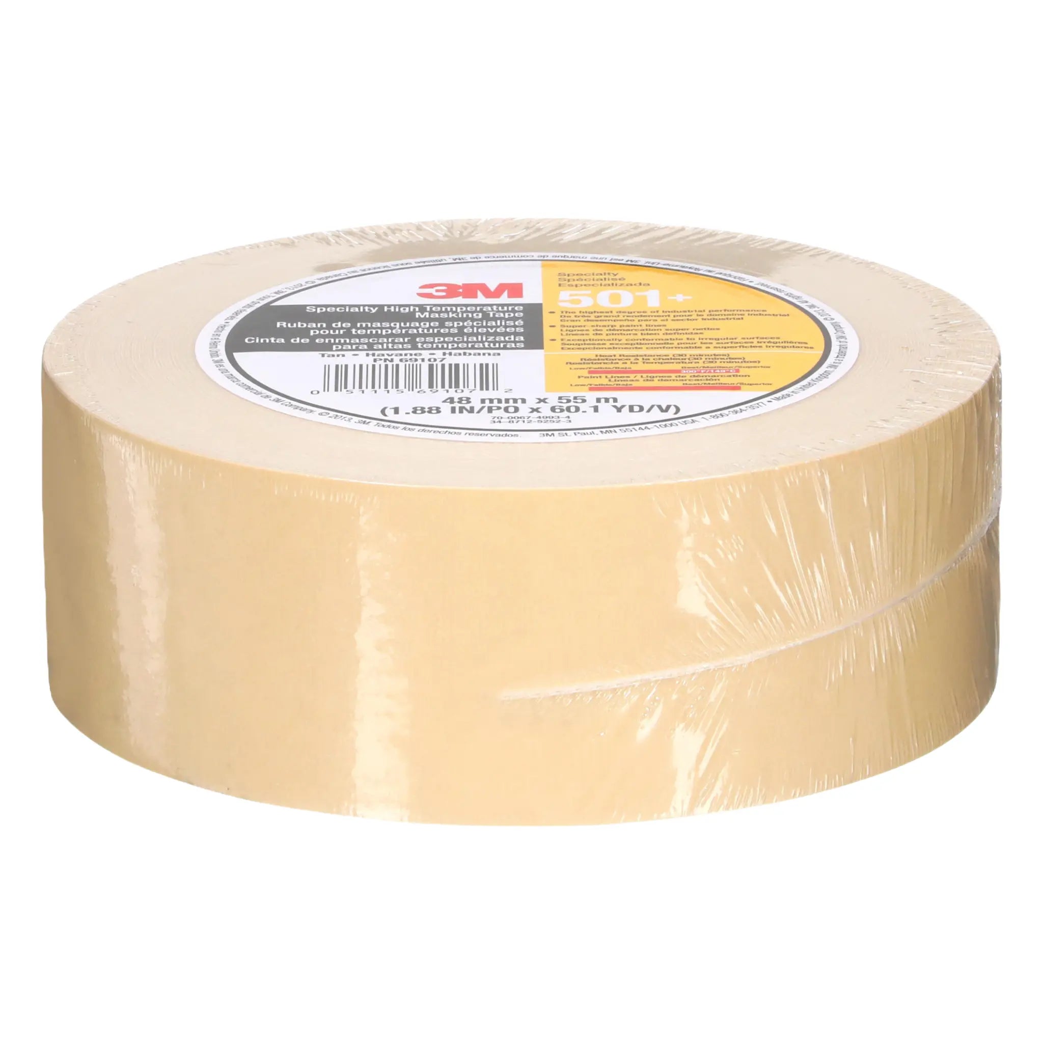 3M Specialty High Temperature Masking Tape 501+ Tan 48 mm x 55 m top view