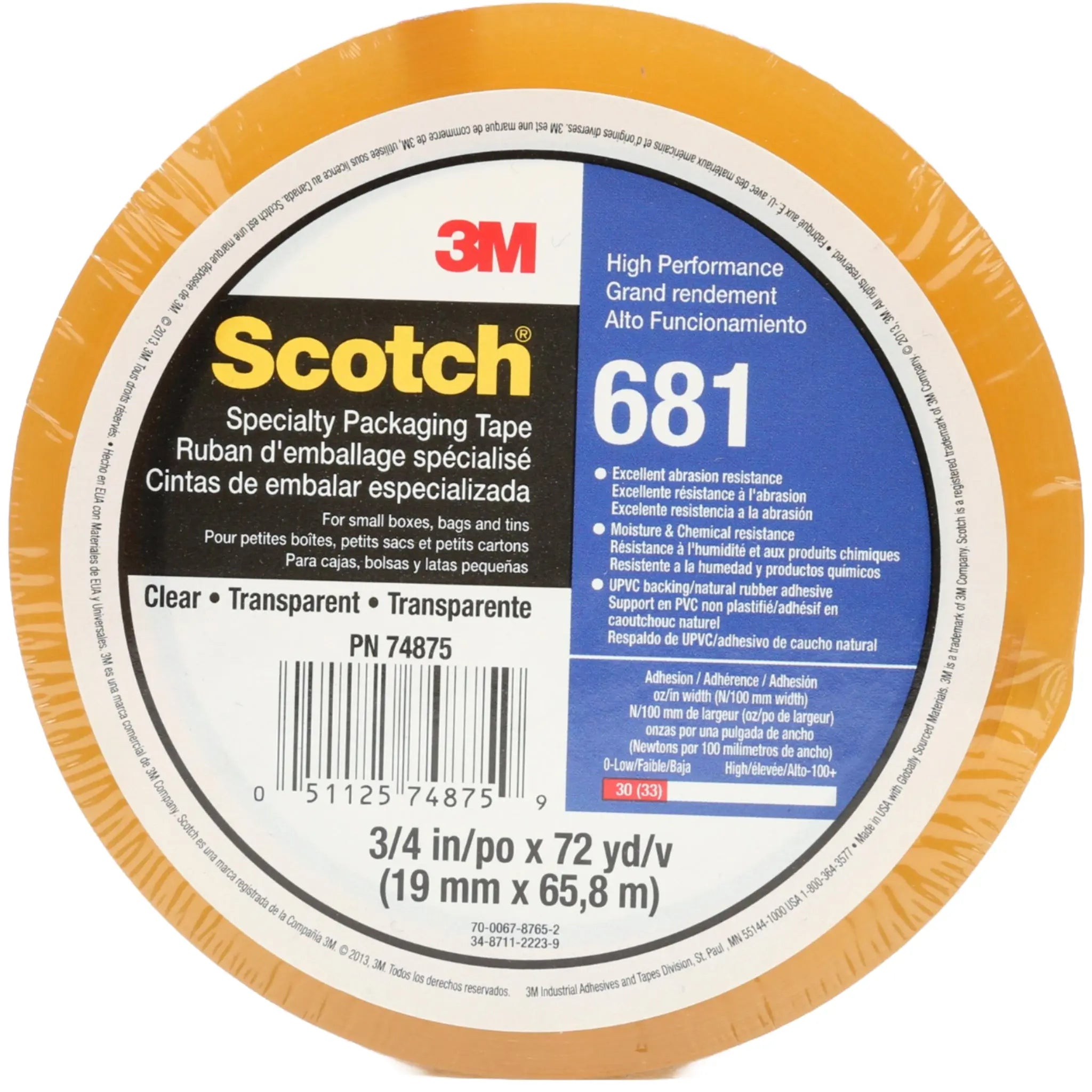 Scotch Light Duty Packaging Tape 681 Clear Moisture Chemical Resistant 4 in x 72 yd main image