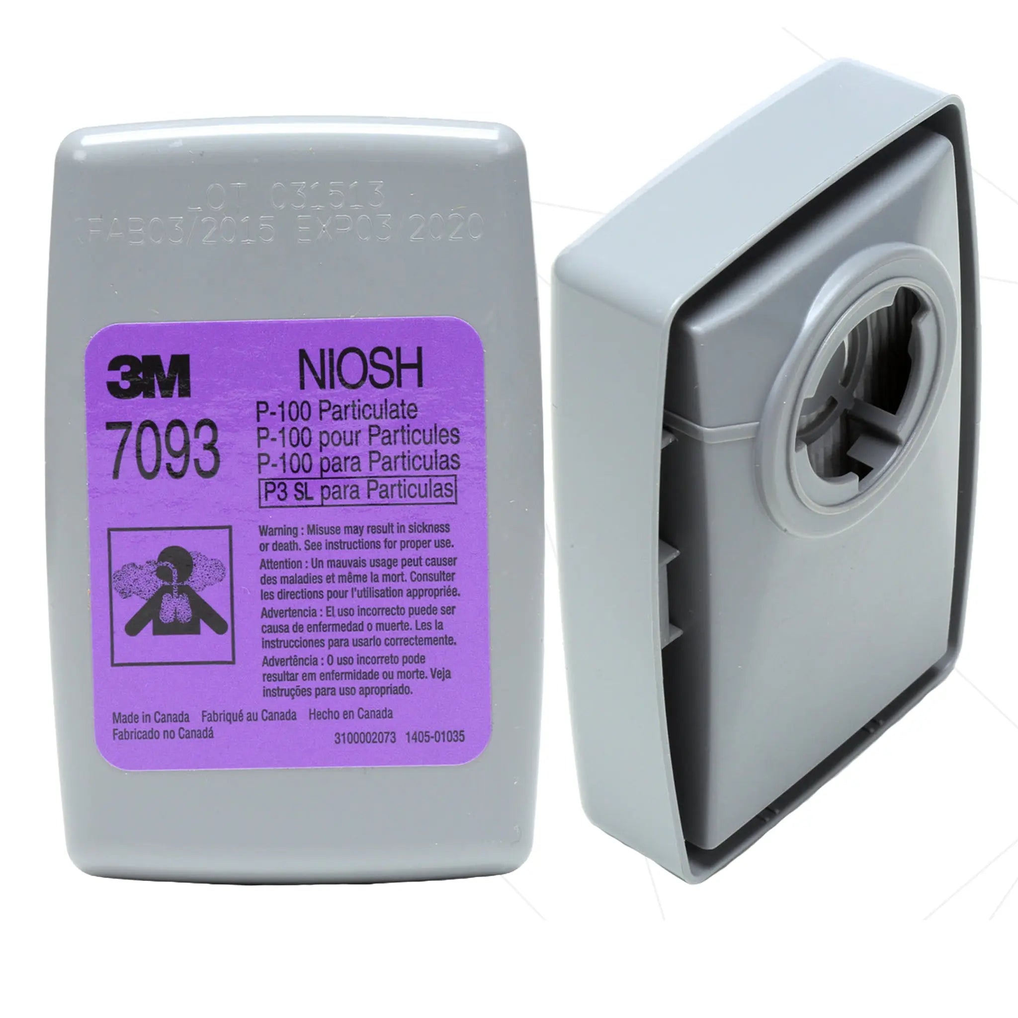 3M 7093B P100 Particulate Filter, Front and Back