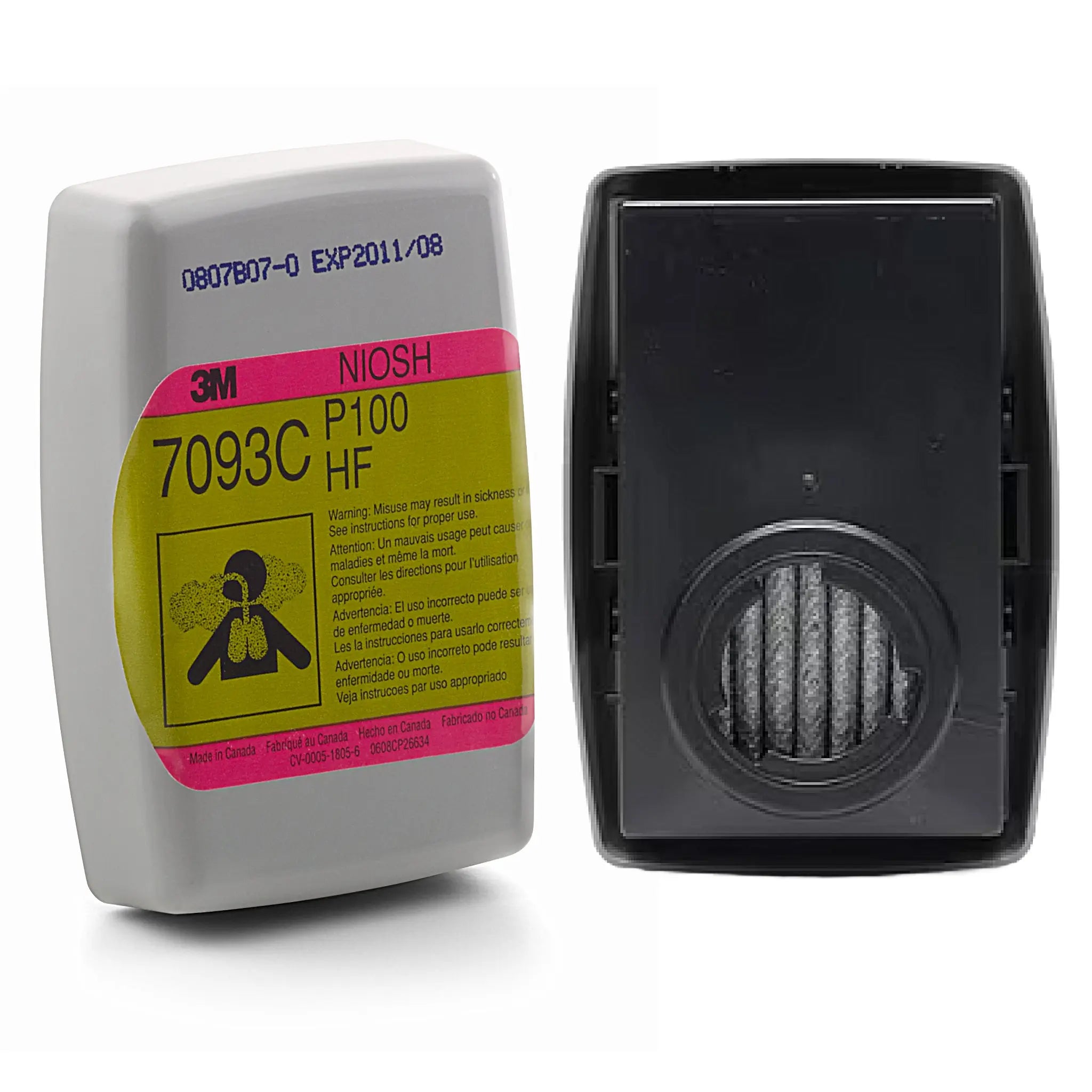 3M Hydrogen Fluoride Cartridge/Filter 7093C, P100, with Nuisance Level Organic Vapor and Acid Gas Relief, Case of 30 Pairs