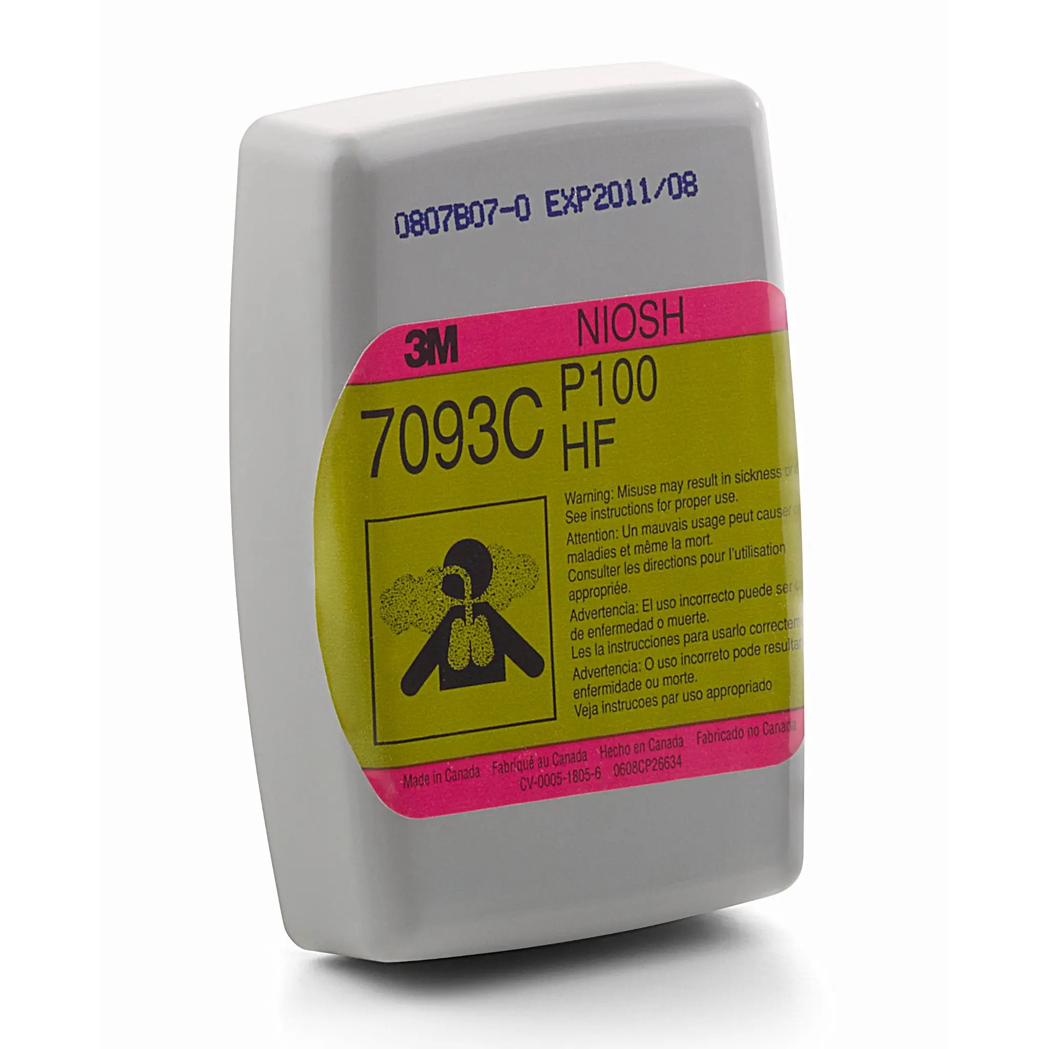 3M Hydrogen Fluoride Cartridge/Filter 7093C, P100, with Nuisance Level Organic Vapor and Acid Gas Relief, Case of 30 Pairs