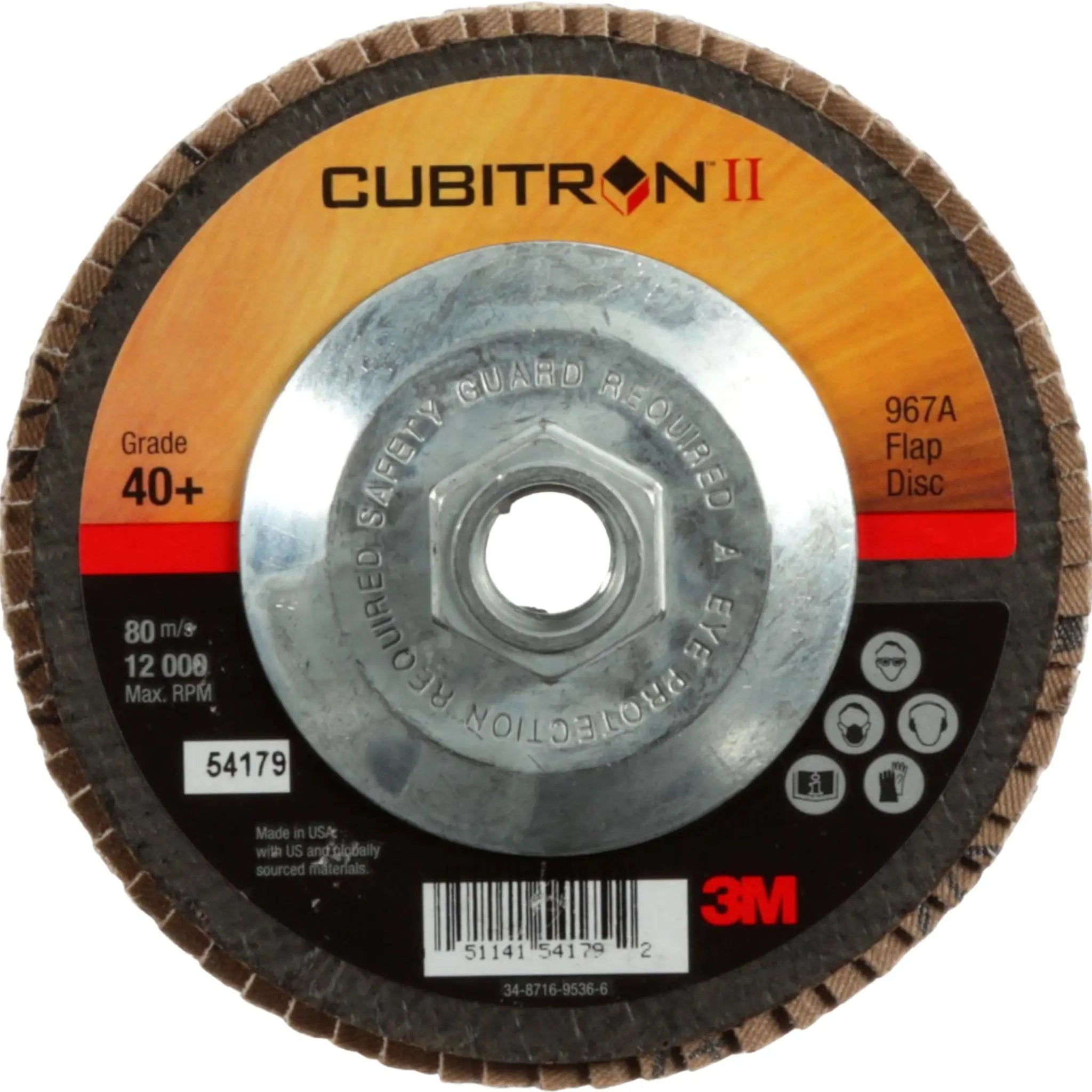 3M Cubitron II Flap Disc 967A 40+ T27 5 in x 5/8-11 center view