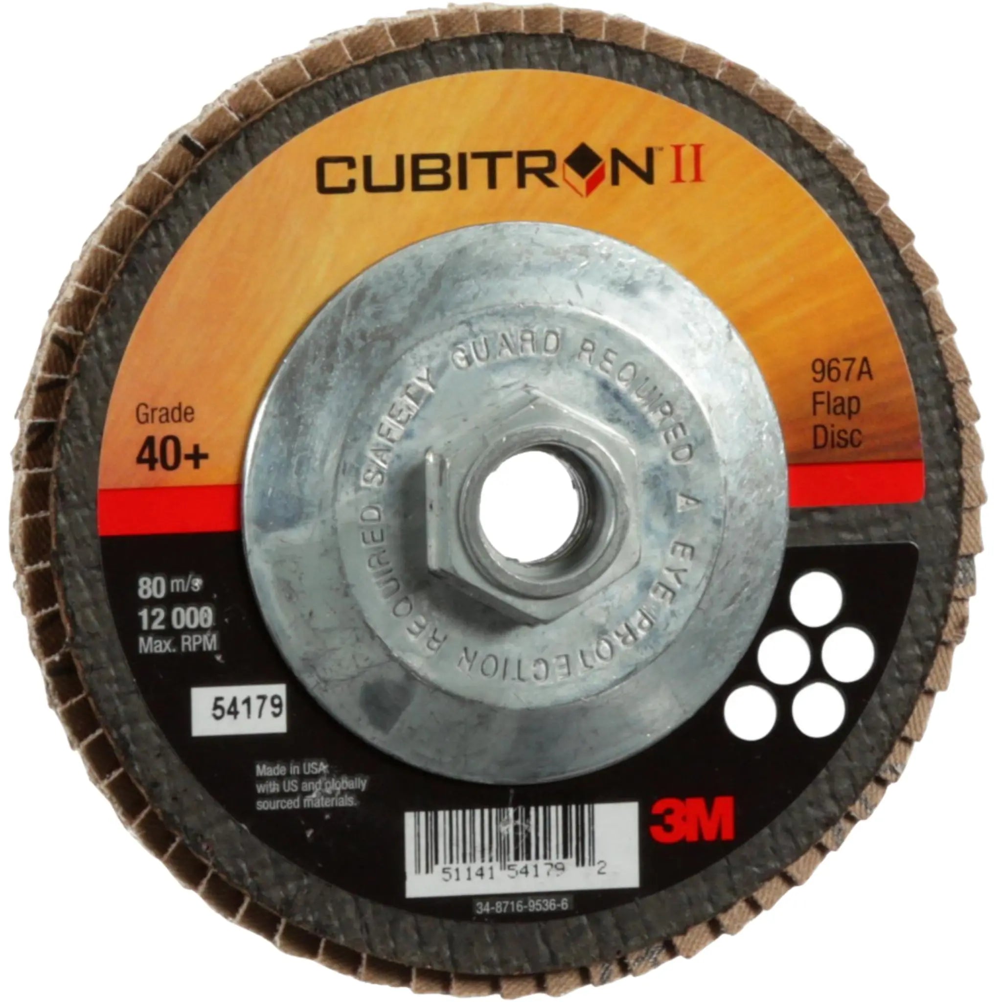 3M Cubitron II Flap Disc 967A 40+ T27 5 in x 5/8-11 right side view