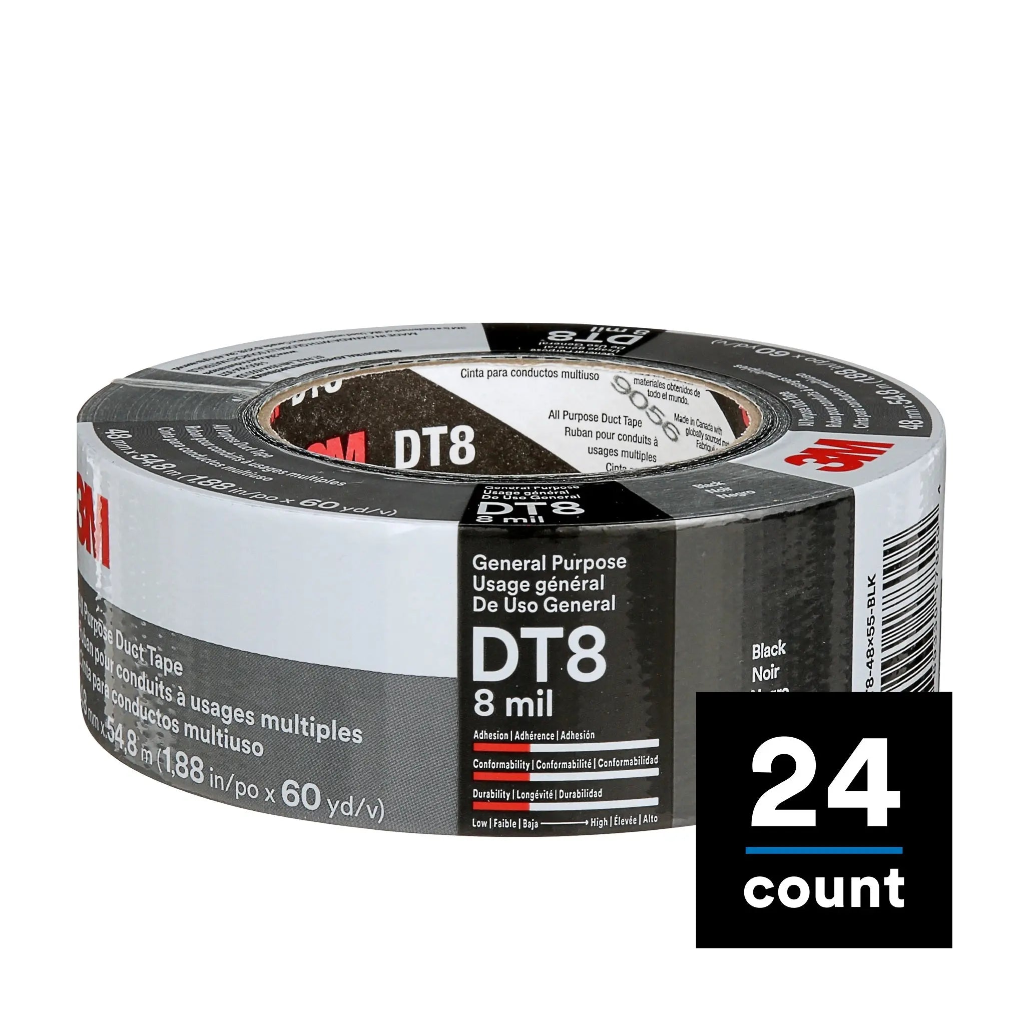 3M All Purpose Duct Tape DT8 Black 48 mm x 54.8 m 8 mil, 1 Roll