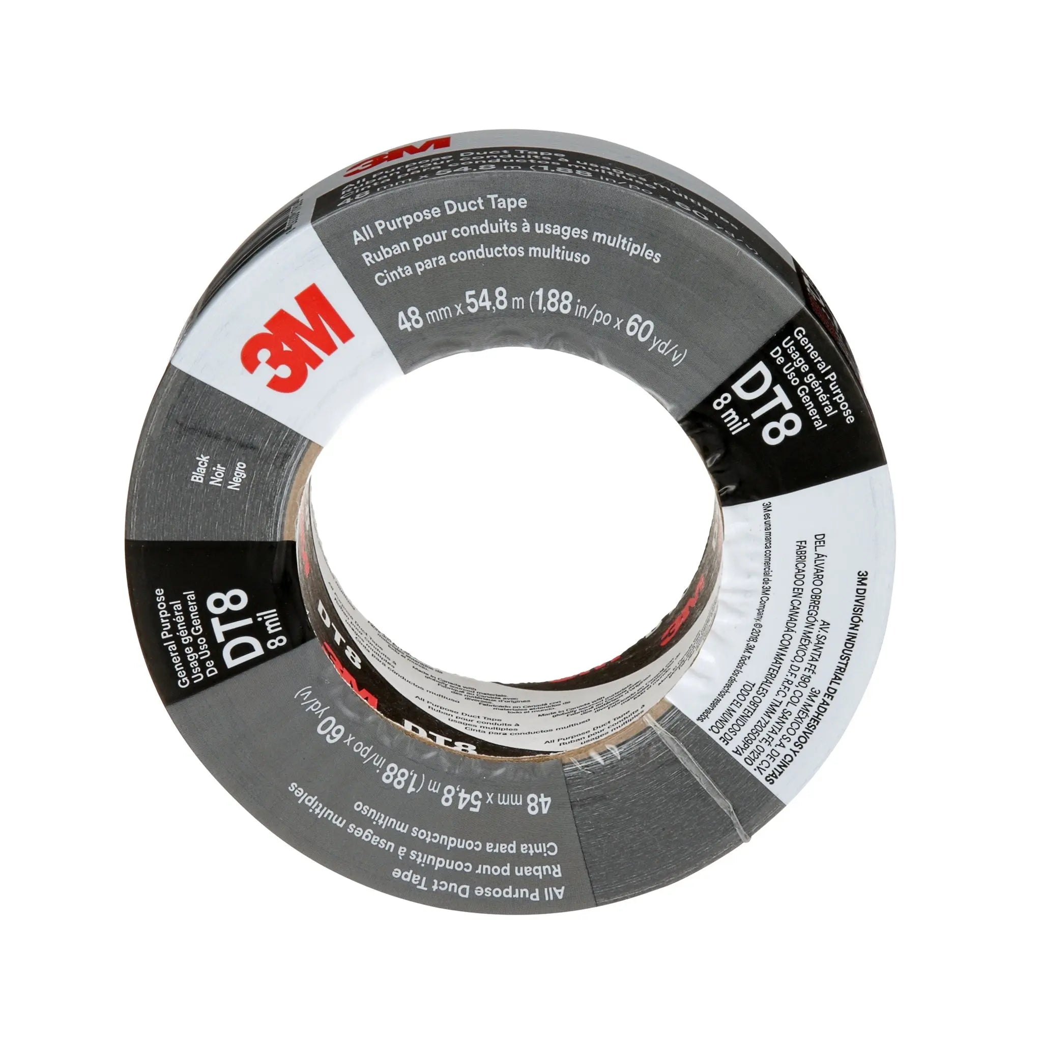 3M All Purpose Duct Tape DT8 Black 48 mm x 54.8 m 8 mil, 1 Roll