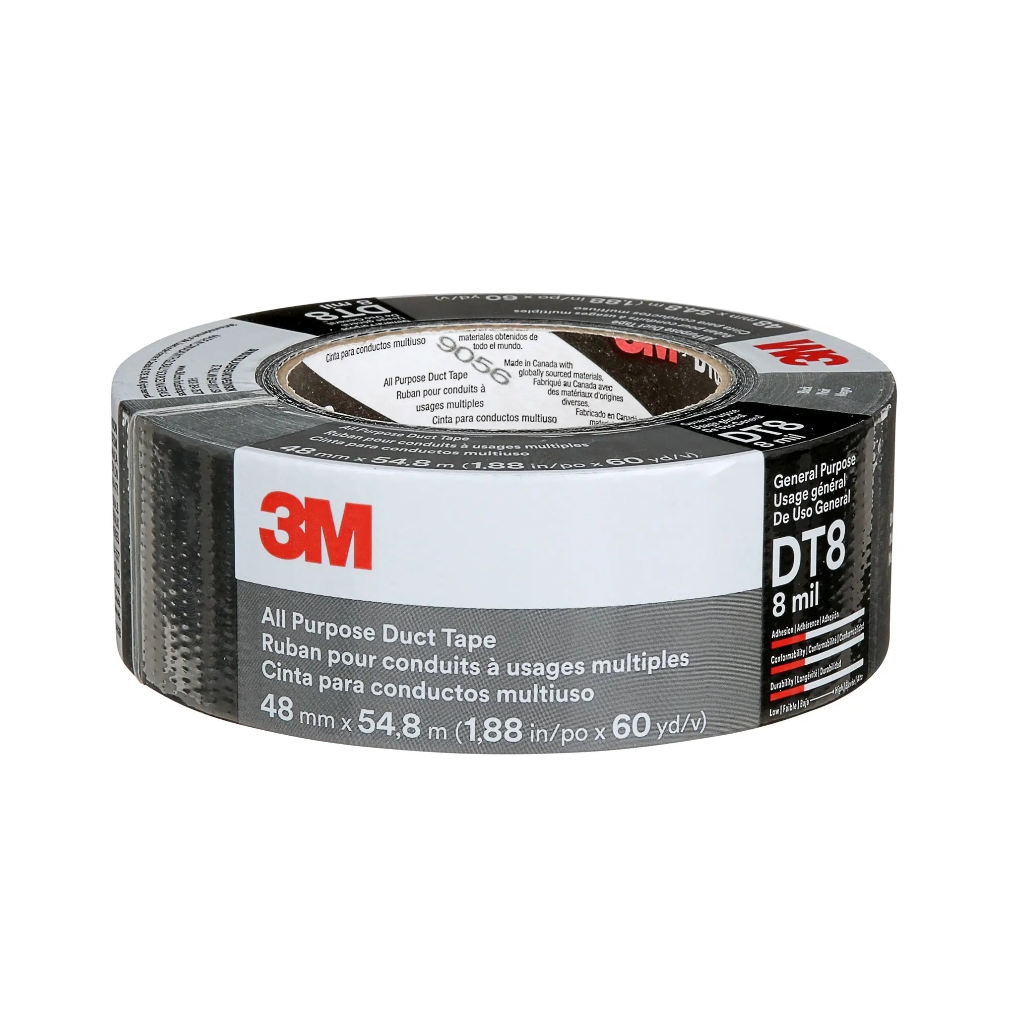 3M All Purpose Duct Tape DT8 Black 48 mm x 54.8 m 8 mil, 1 Roll