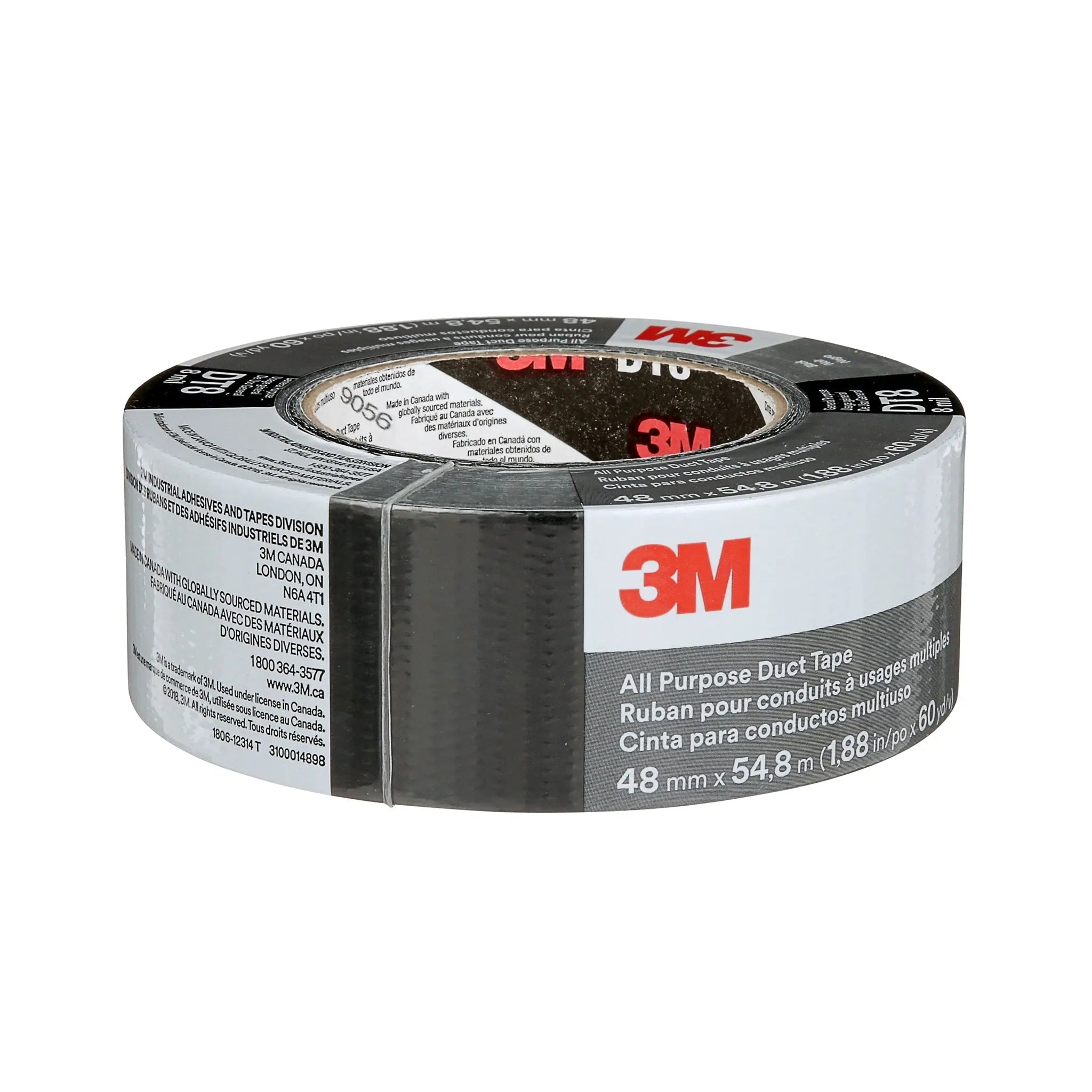 3M All Purpose Duct Tape DT8 Black 48 mm x 54.8 m 8 mil, 1 Roll