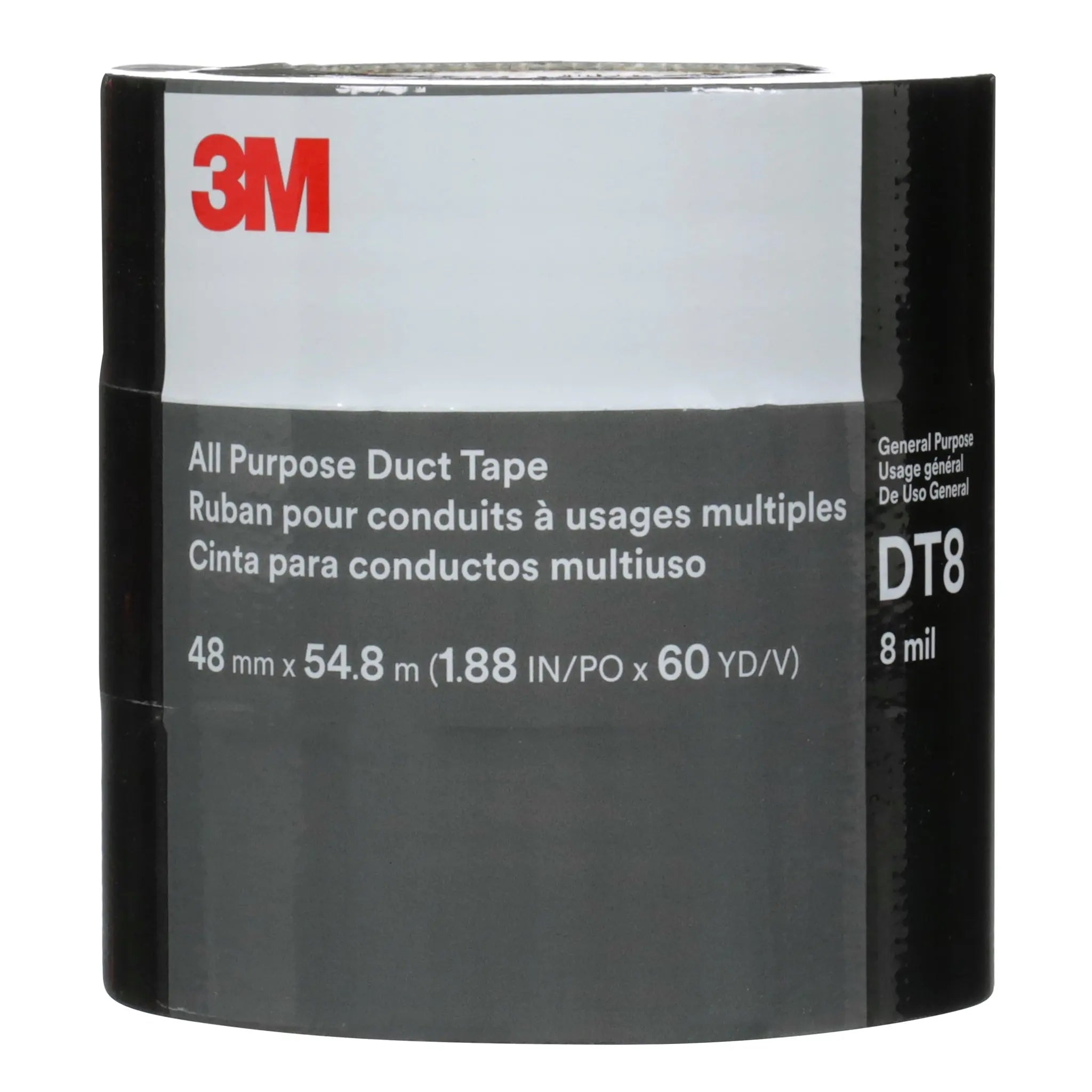 3M All Purpose Duct Tape DT8 Silver 48 mm x 54.8 m 8 mil (3 Roll/Pack), 1 Roll