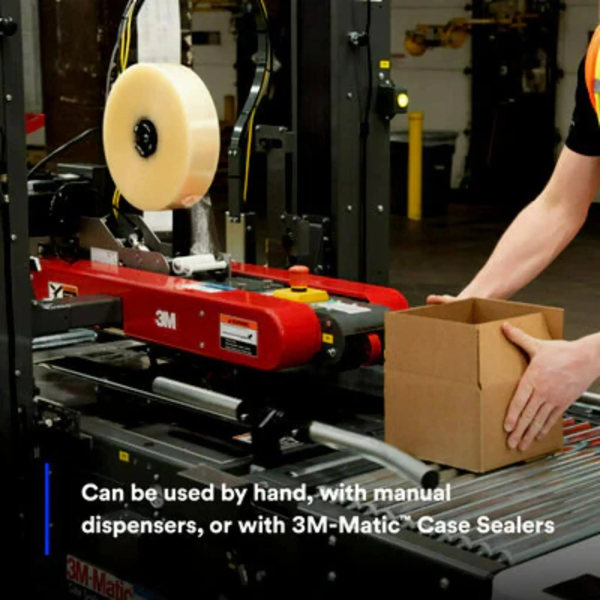 Scotch High Tack Box Sealing Tape 371+ Clear 48 mm x 1500 m, 1 Roll, In Use with Details