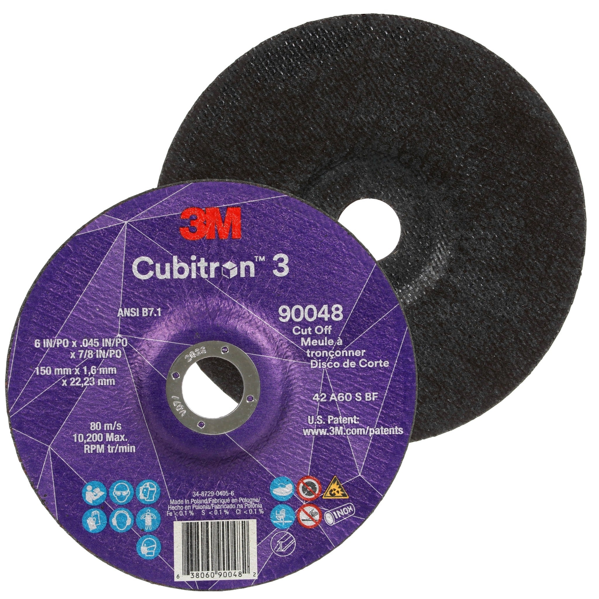 3M Cubitron 3 7100313201/90048 Cut-Off Wheel, 60+, T27, 6 in x 0.045 in x 7/8 in, 1 Each