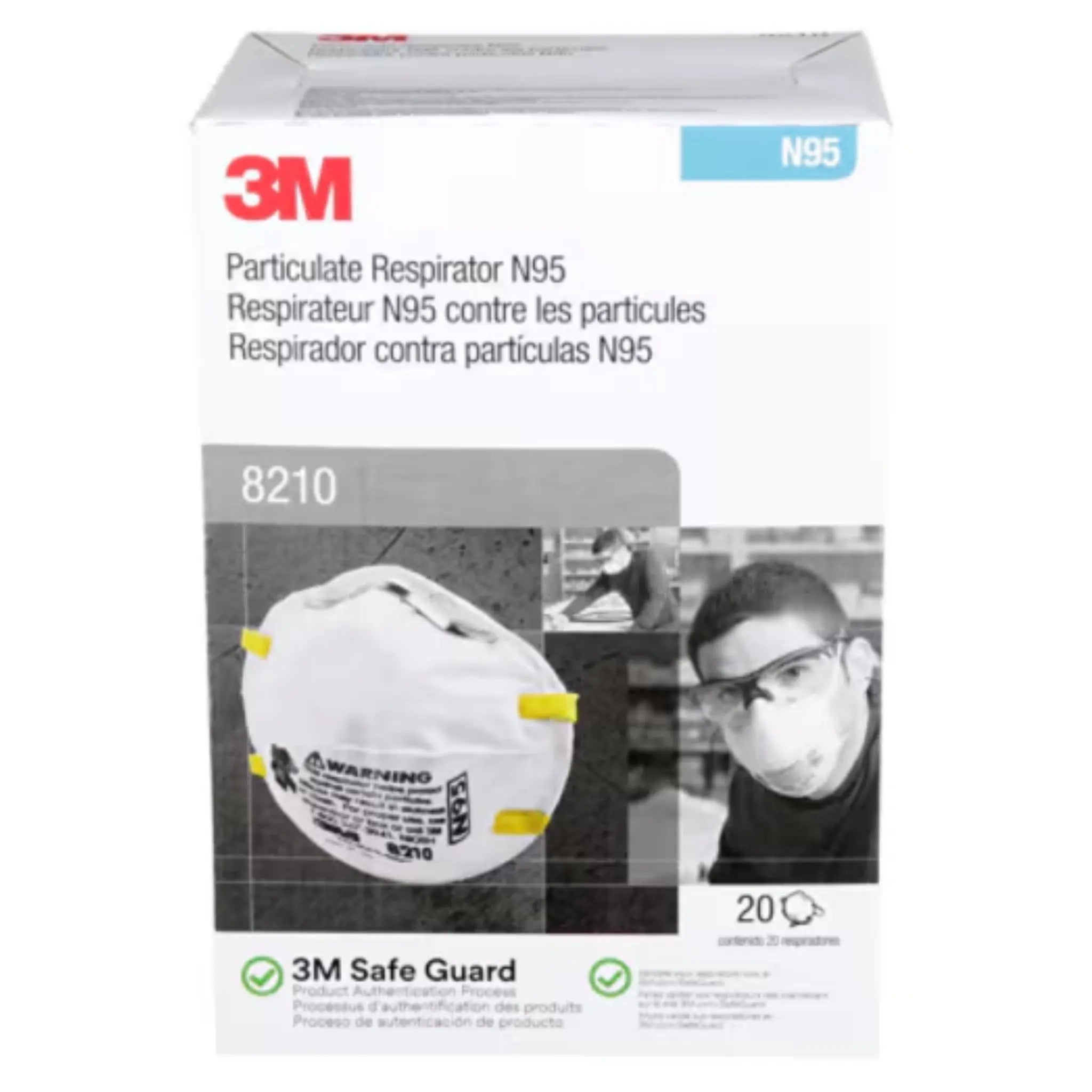 3M 8210 N95 Particulate Respirator Mask, Box, Front View