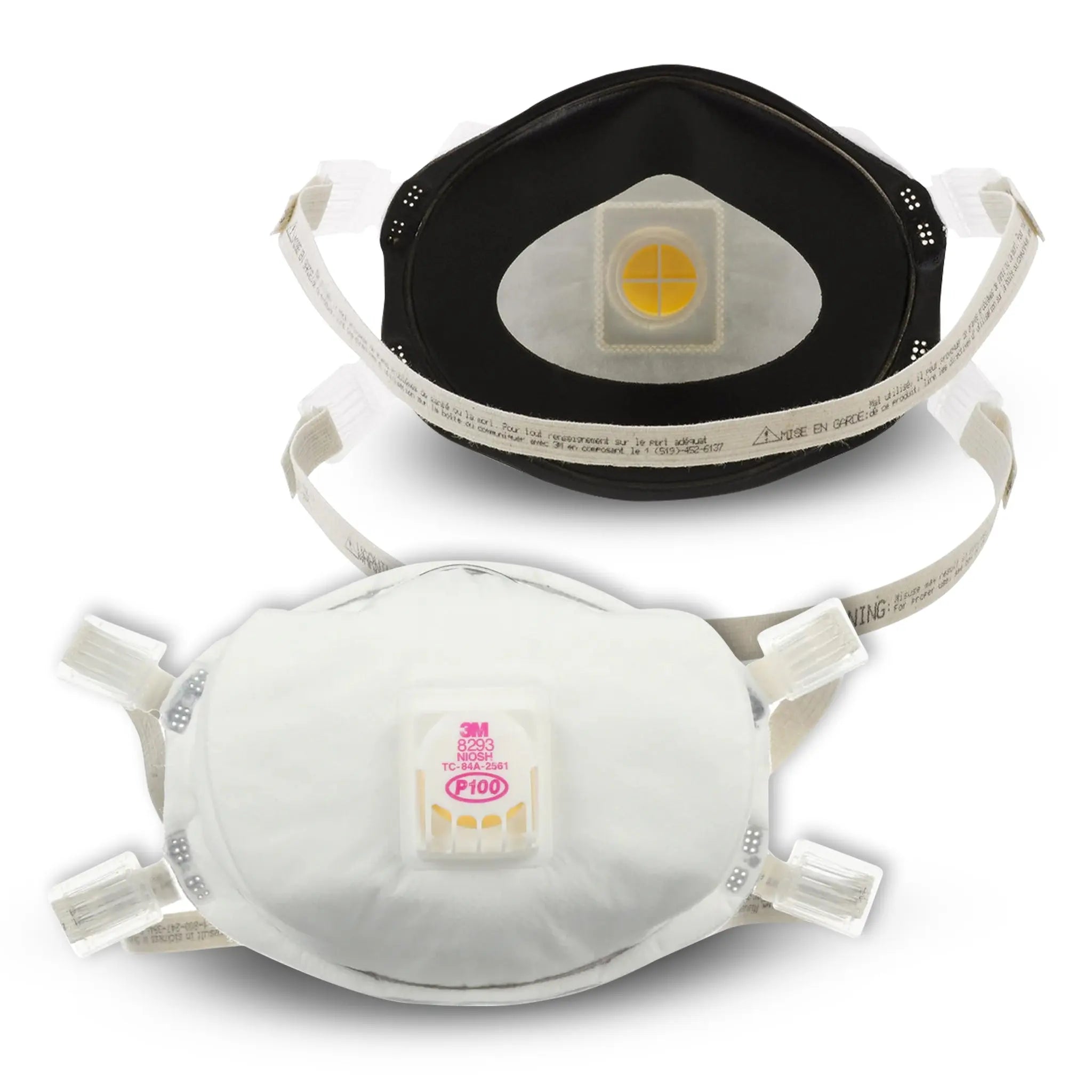 3M 8293 P100 Particulate Respirator, White, Front and Back