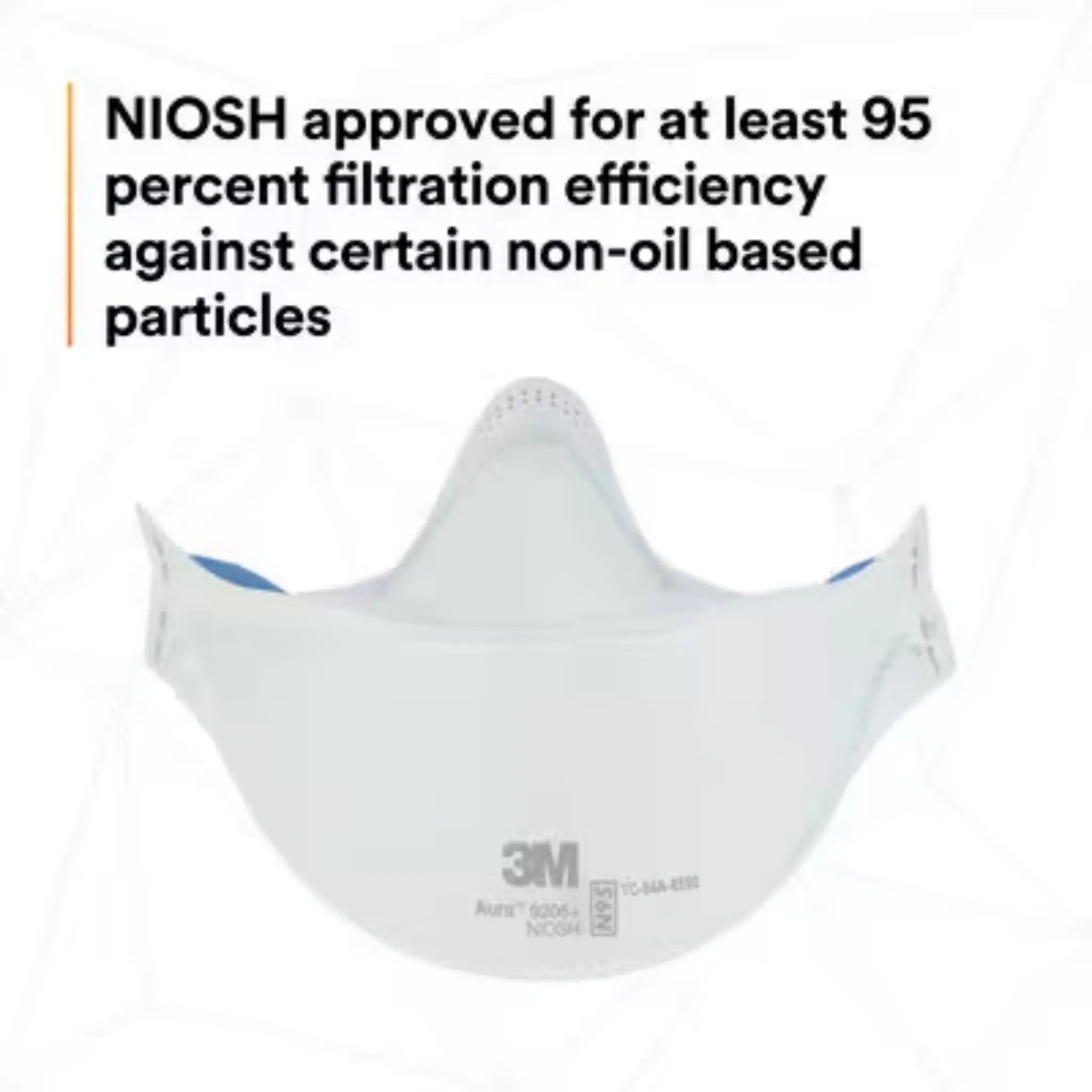 3M 9205+ N95 Aura Particulate Respirator Mask, White, Universal, Percent Filtration