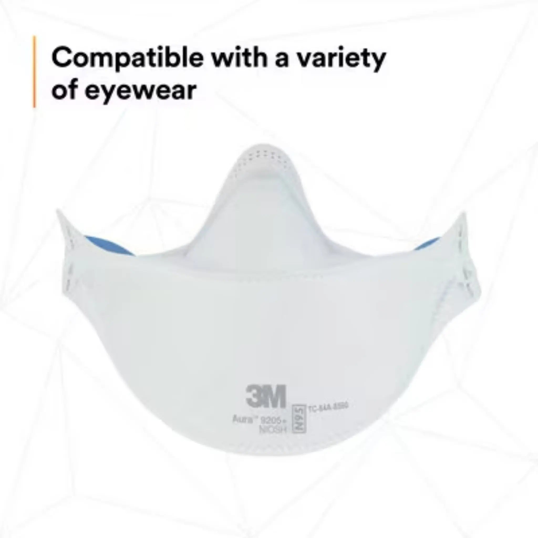 3M 9205+ N95 Aura Particulate Respirator Mask, White, Universal, Compatible Variety Eyewear