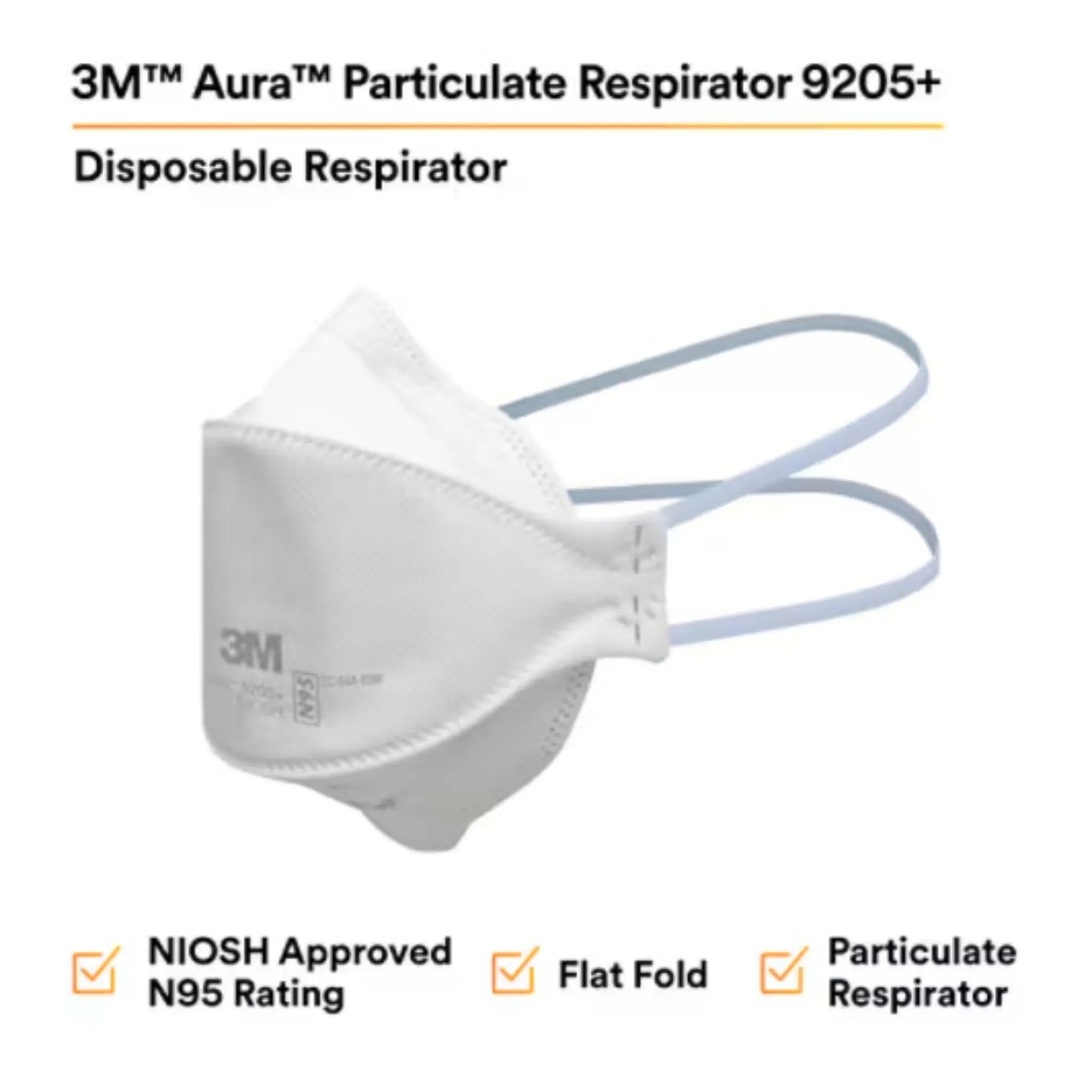 3M 9205+ N95 Aura Particulate Respirator Mask, White, Universal, NIOSH Approved