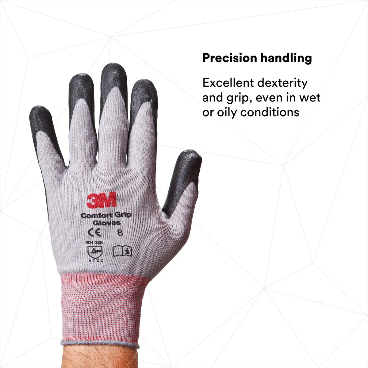 3M CG-GU Comfort Grip Glove, Gray, 1 Pair, precision handling